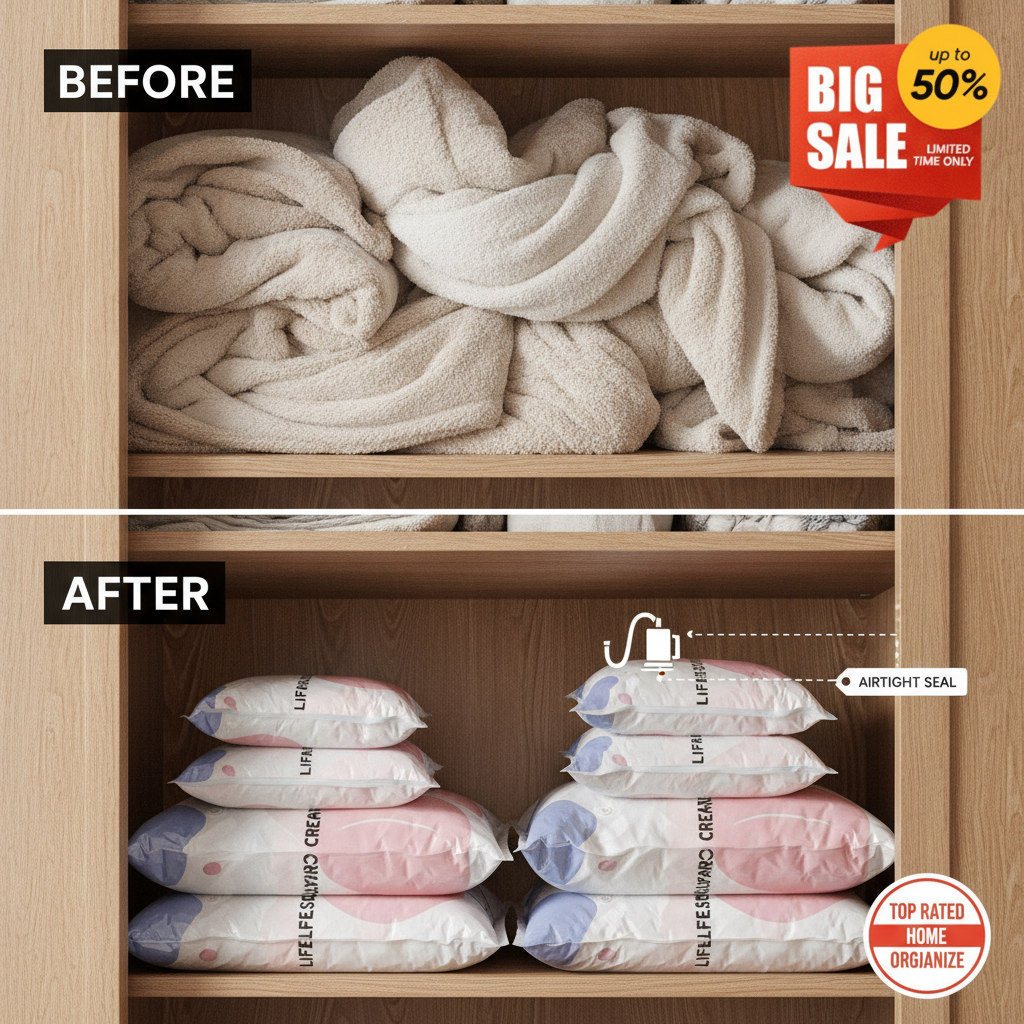 Coffroutils Facebook ad: No-Pump Vacuum Storage Compression Bags
