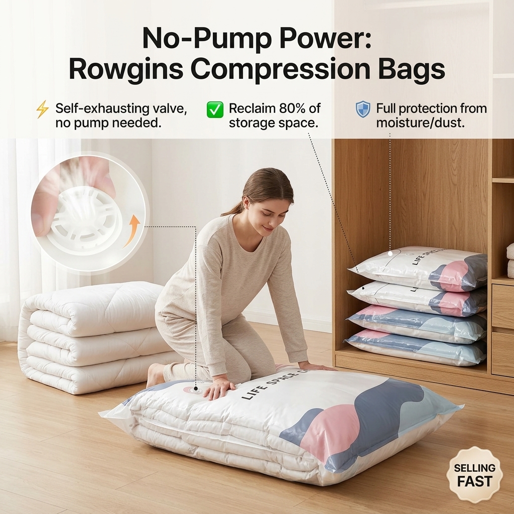 Coffroutils Facebook ad: No-Pump Vacuum Storage Compression Bags