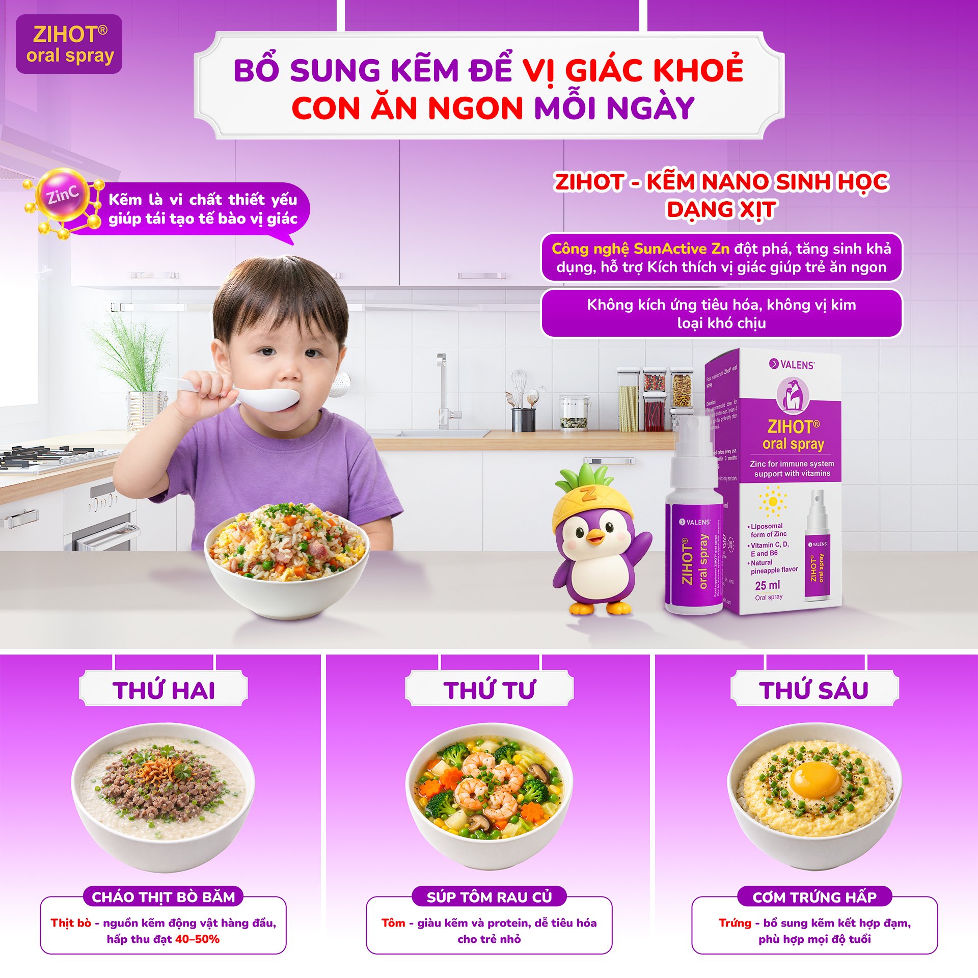 Zihot - Kẽm Nano sinh học dạng xịt Facebook ad: Con biếng ăn, mẹ lo lắng.