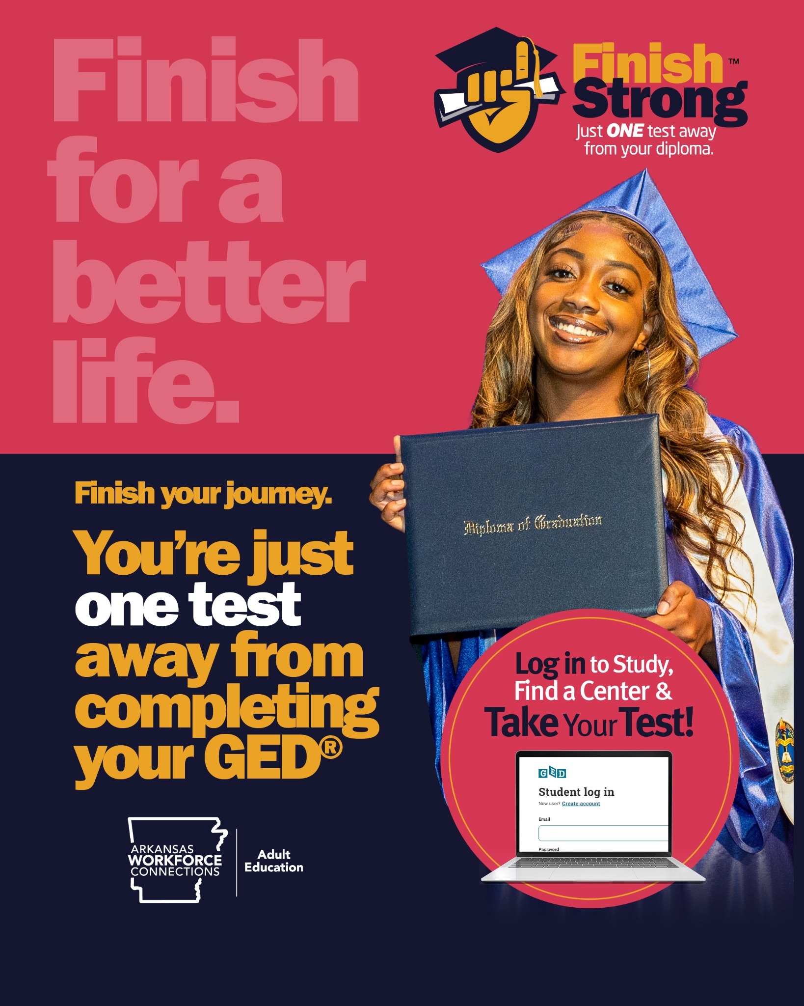 Arkansas Adult Education Facebook ad: Finish for a better life.