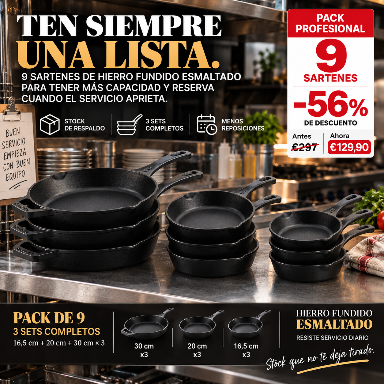 Bruselas Cocina Spain Facebook ad: 9 Sartenes de Stock de Respaldo -56%