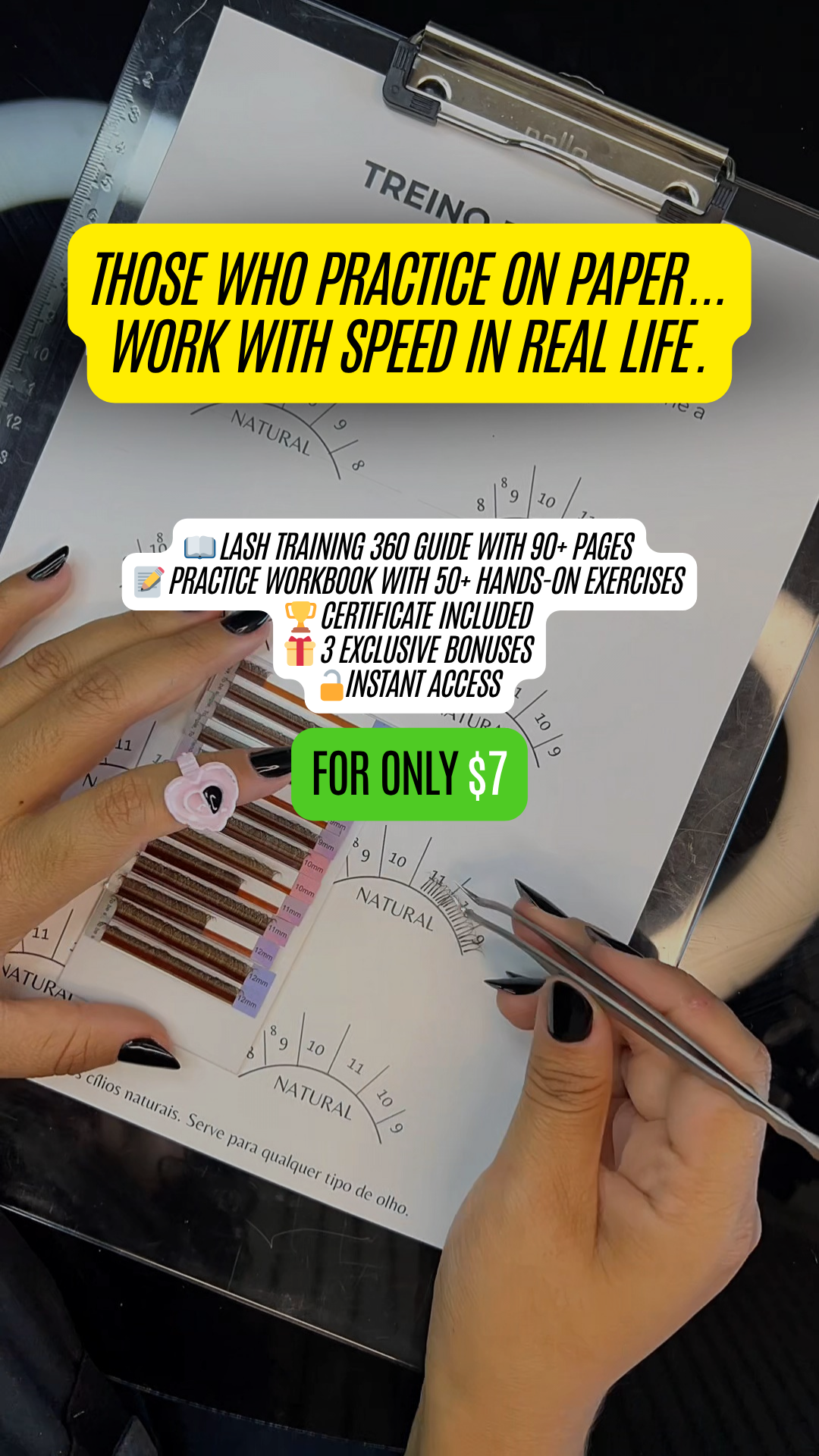 Eyelashes store Facebook ad: Those Who Practice on Paper Work Like a Pro