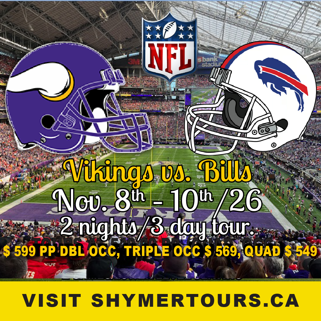 Shymer Tours Facebook ad: Shymer Tours. Join Us for Monday Night Football…