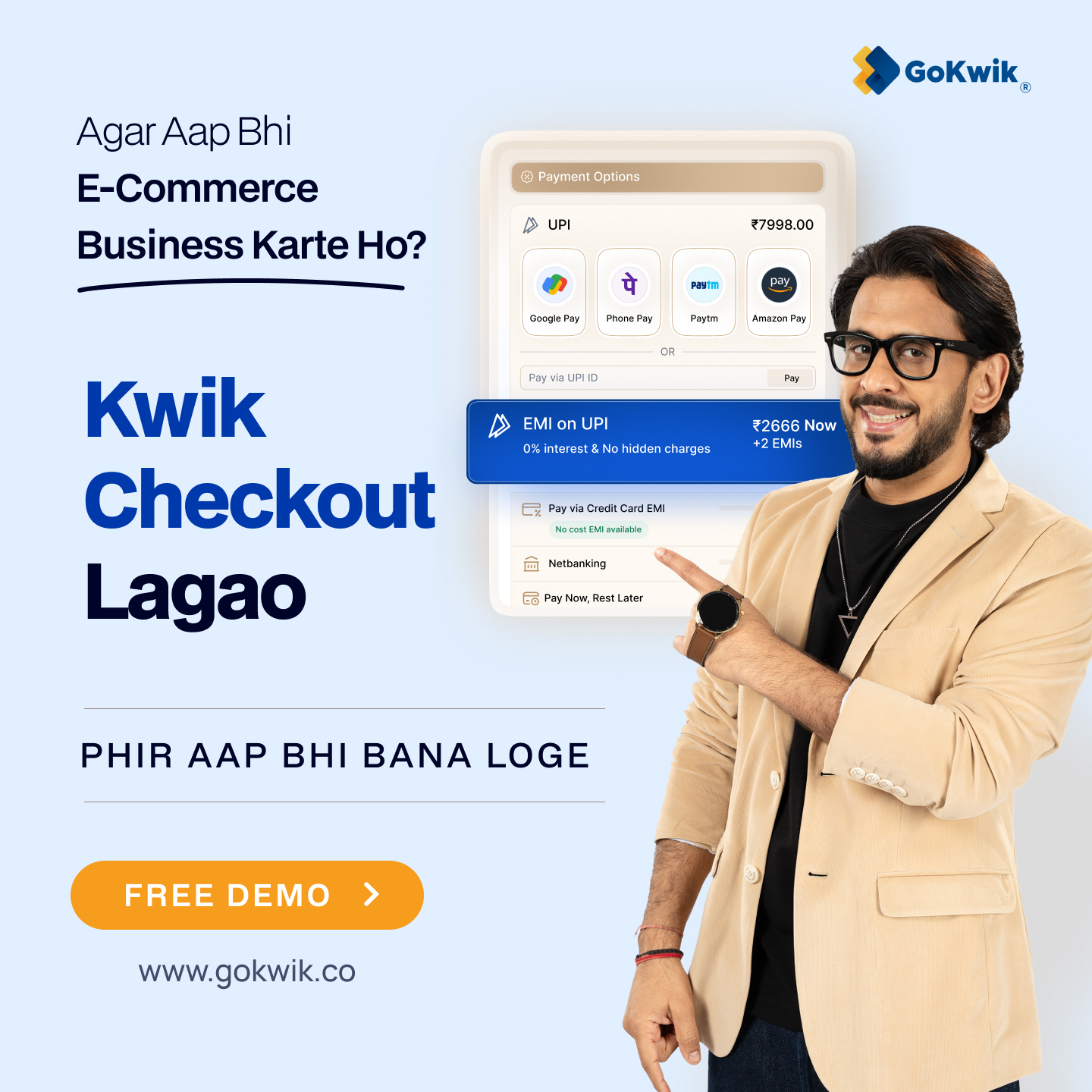 GoKwik Facebook ad: Kwik Checkout: Achieve 3X GMV