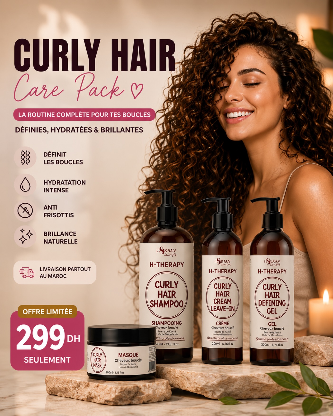 Osrah Cosmetics Facebook ad: Pack Curly Hair Care, Pack Cheveux Bouclés (4 Produits)