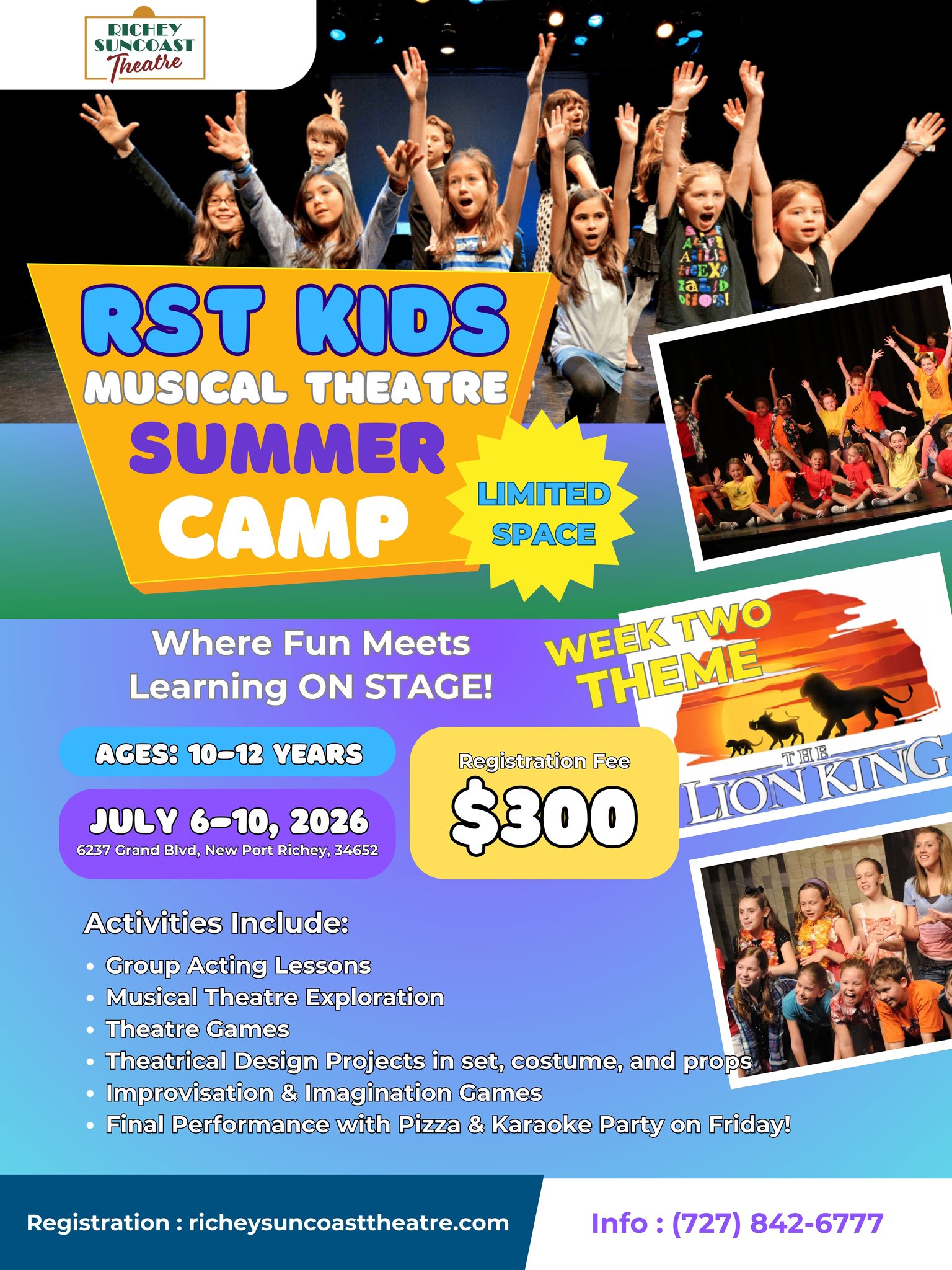 Richey Suncoast Theatre Facebook ad: [KIDS CAMP] The Lion King (Ages 10-12)