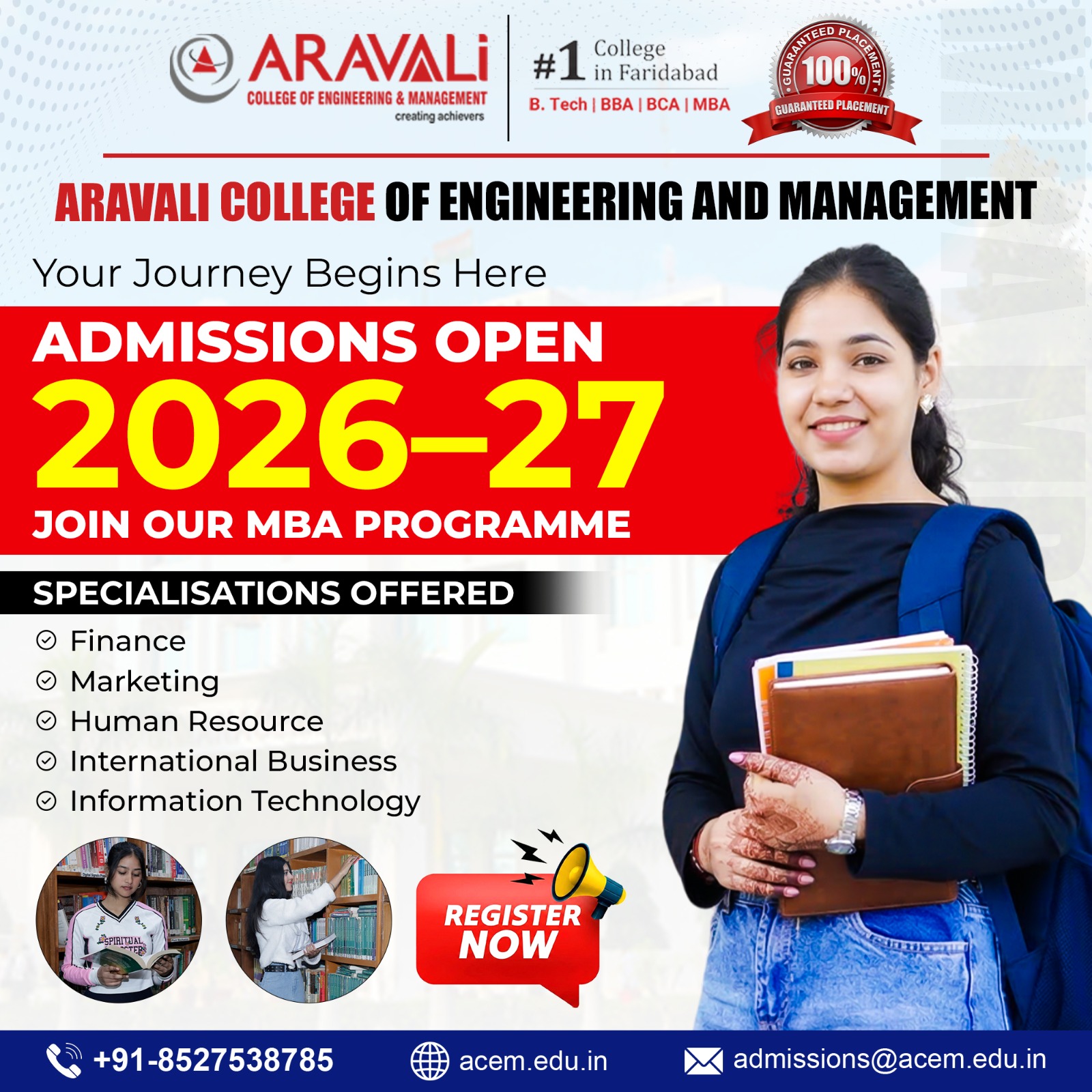 Aravali College of Engineering & Management Facebook ad: MBA Admissions Open 2026-27