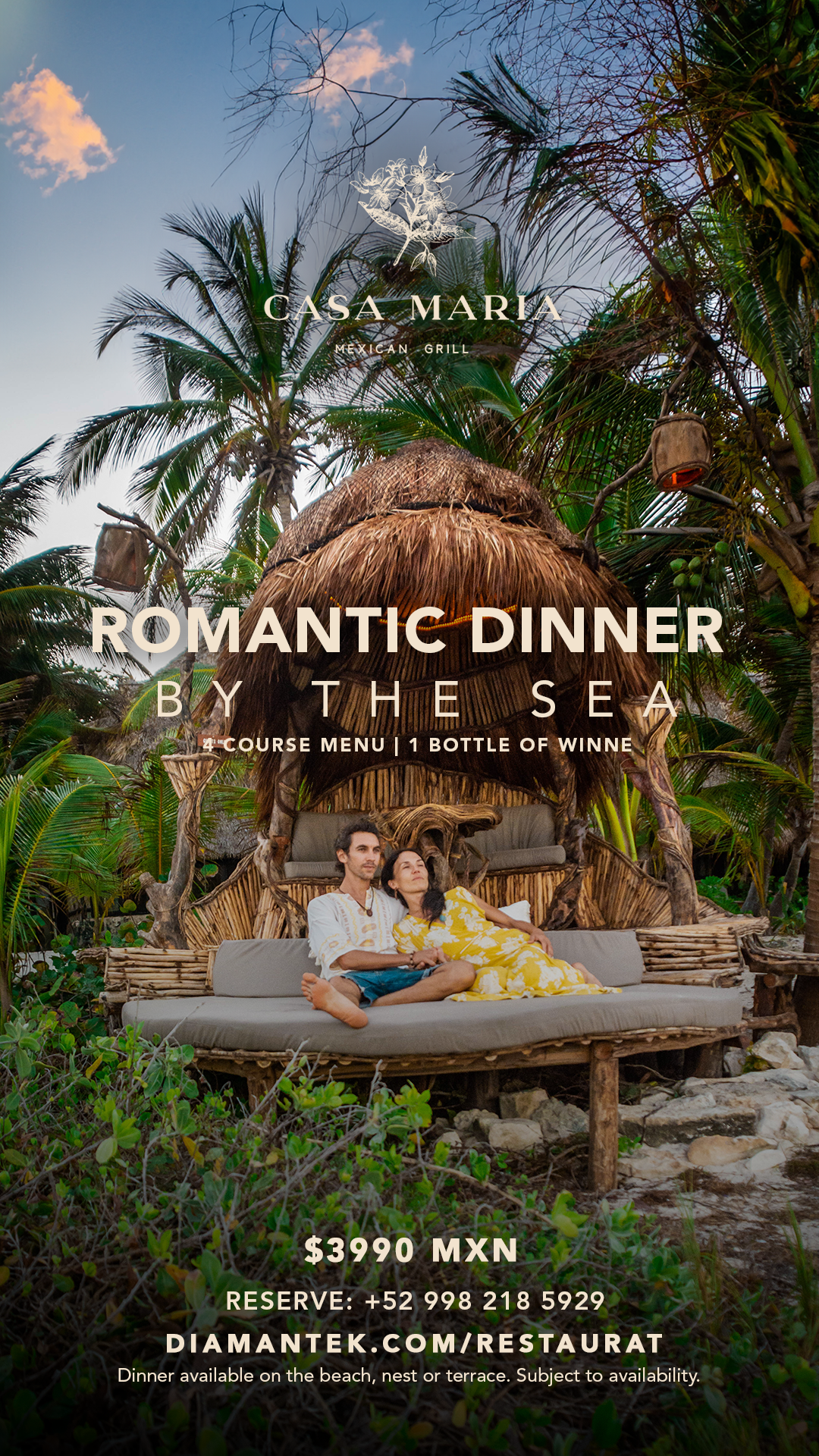 CASA MARIA Mexican Grill Facebook ad: Celebrate love with a beachfront dinner in Tulum