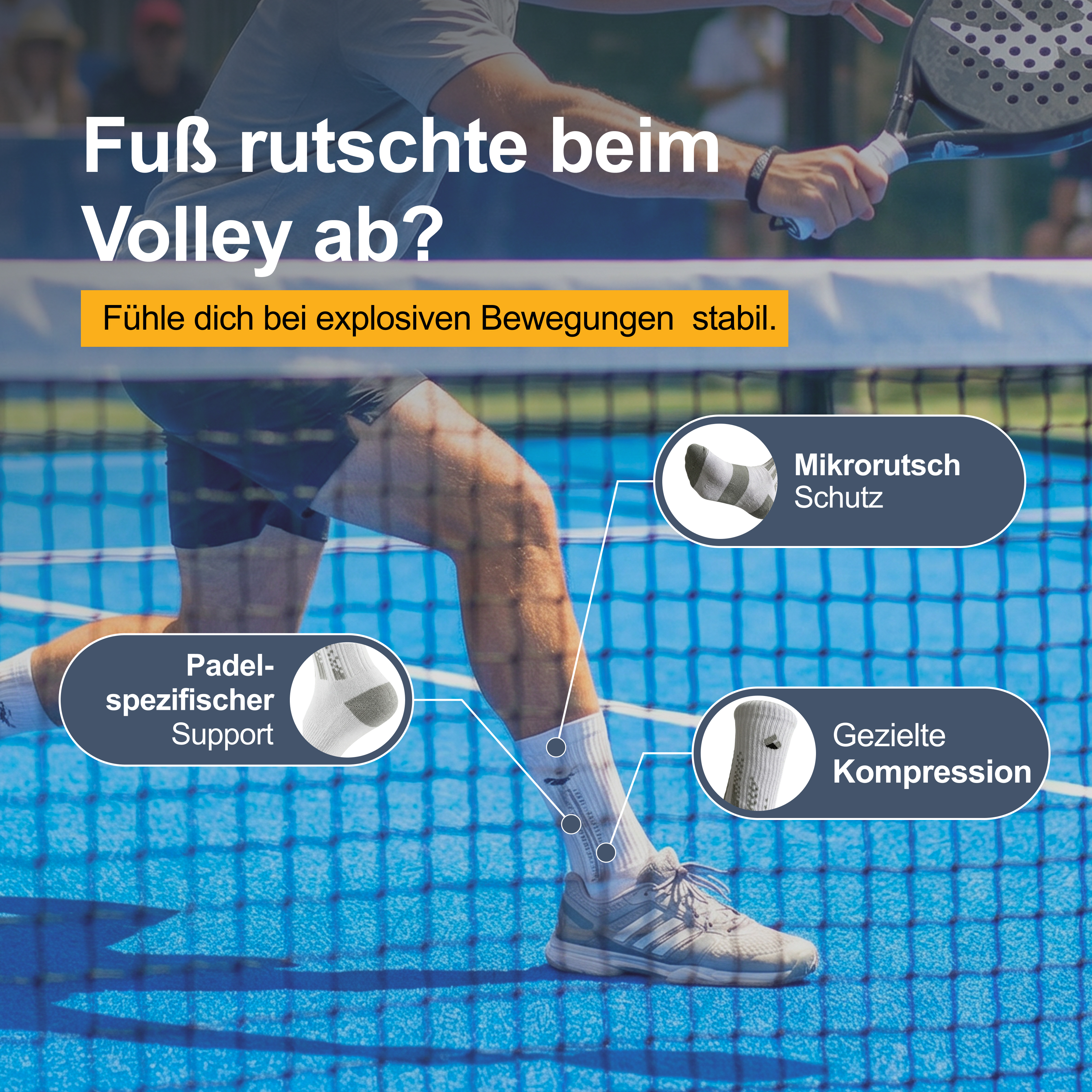 Active Rock Facebook ad: Padel Socken, Mikrorutschschutz, Anti-Blasen & Geruchsfrei