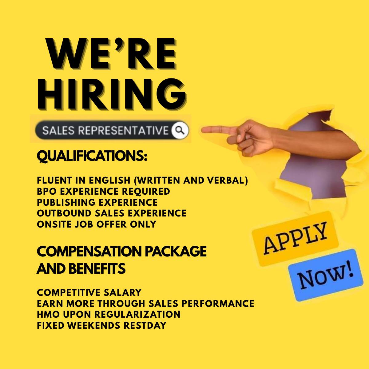 Bookwise Global Advertising Facebook ad: We’re hiring Sales Representatives!