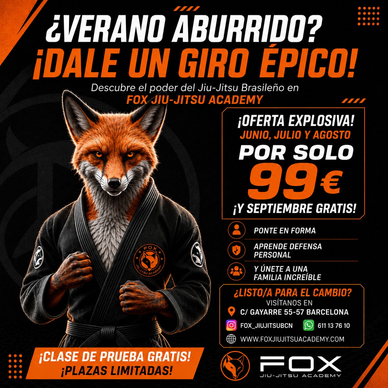 Fox Jiu-Jitsu Academy Facebook ad: ¡Ven a vernos y aprovéchate de esta oferta…