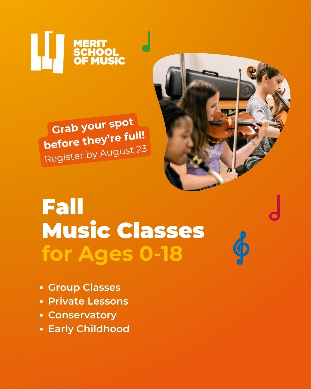 Merit School of Music Facebook ad: Now Enrolling!