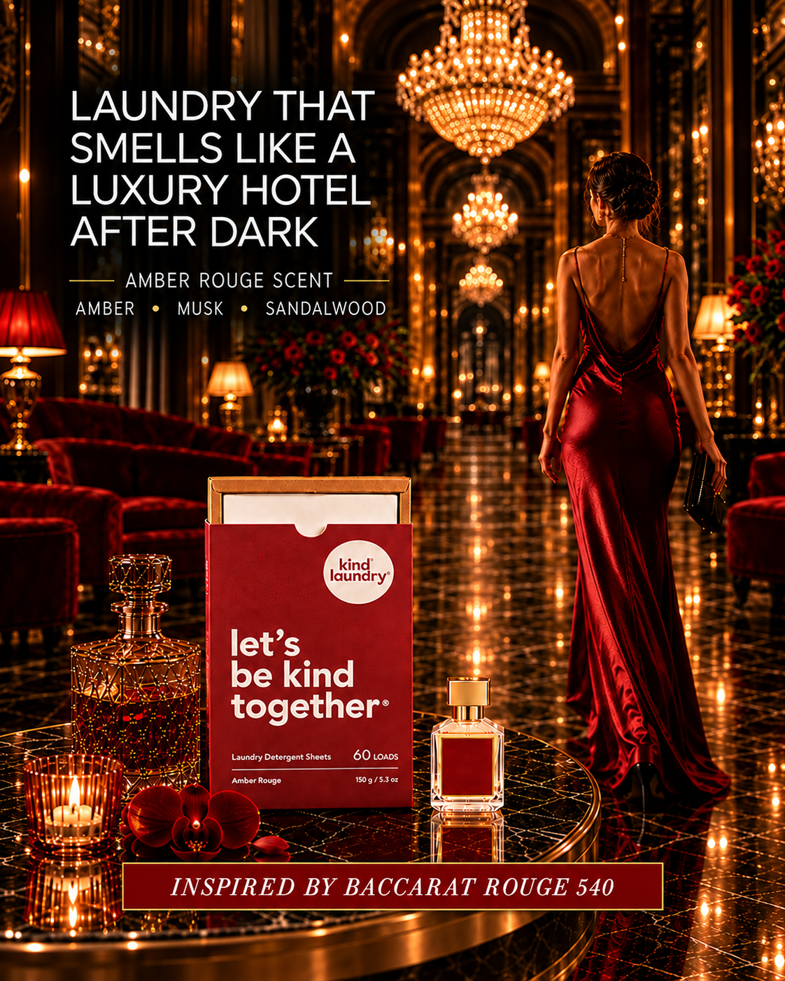 Kind Laundry Facebook ad: Inspired by Baccarat Rouge 540. Powered by Plants.