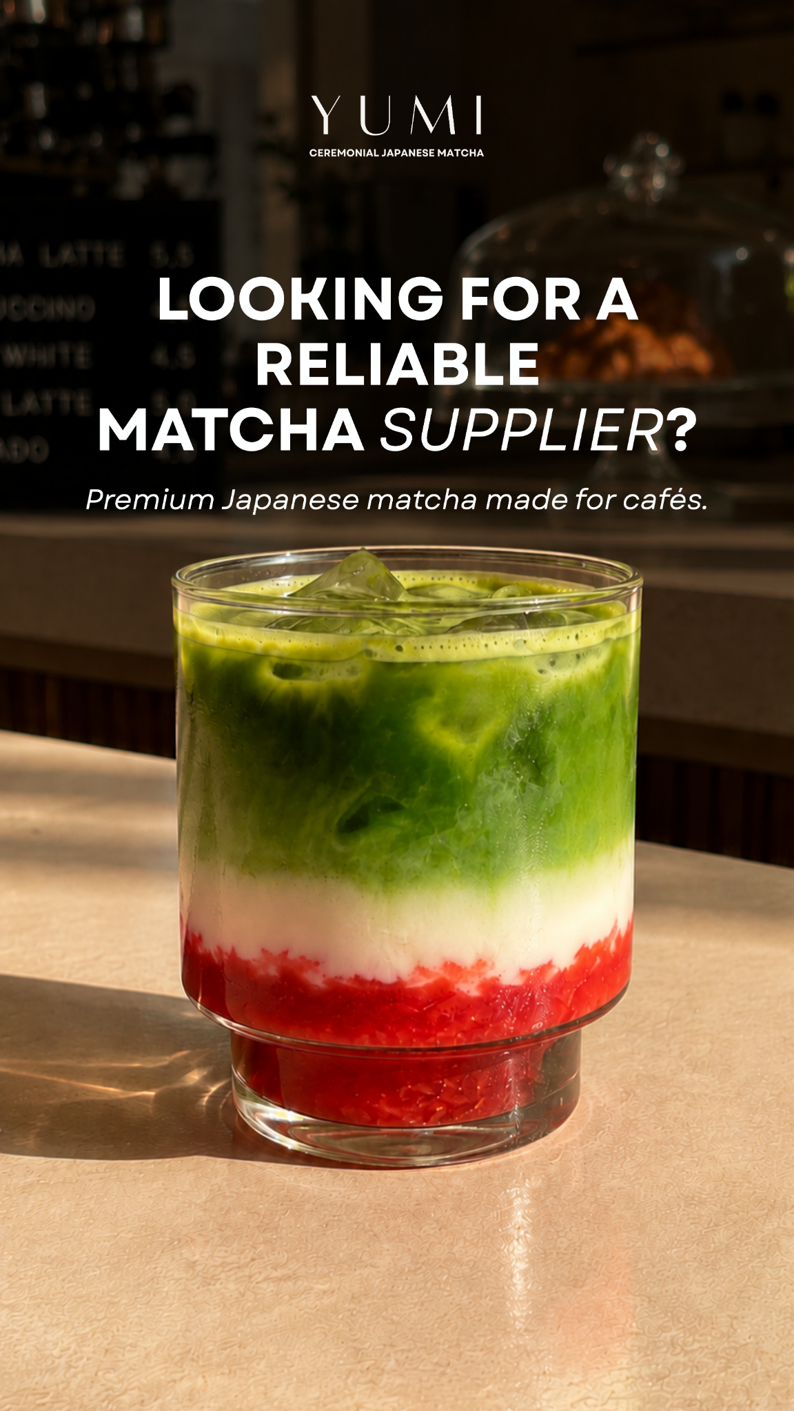Yumi Matcha Facebook ad: Try Our Café Matcha Sample for €4.95