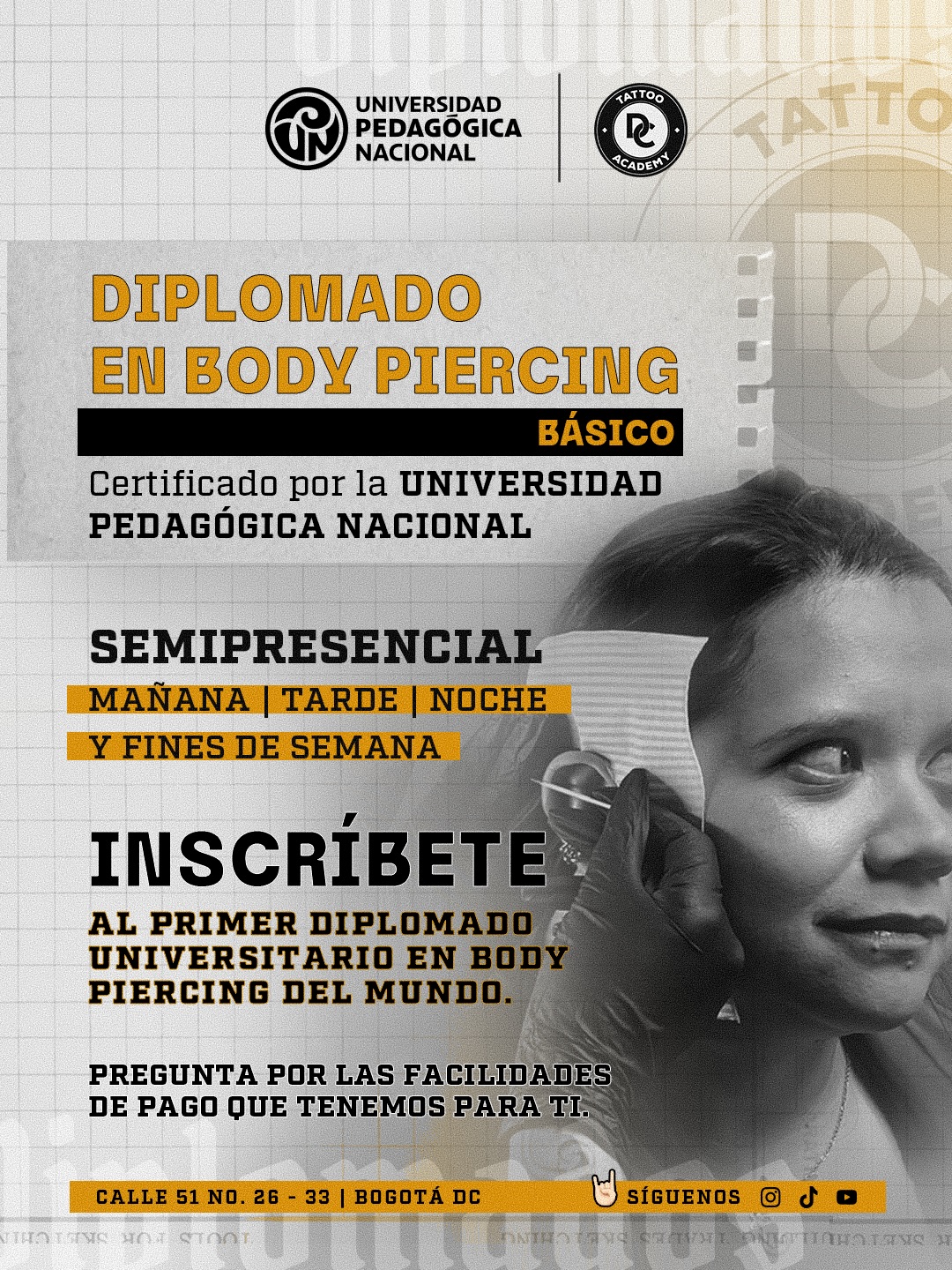 TATTOO DC ACADEMY Facebook ad: ¿Te gustaría aprender Body Piercing desde cero?