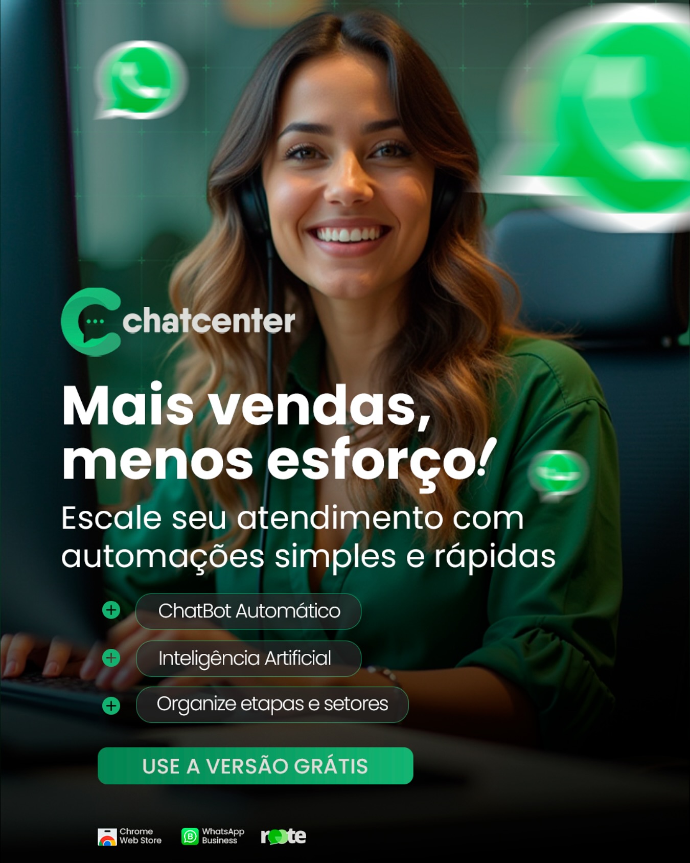 ChatCenter Brasil Facebook ad: Seu WhatsApp como uma máquina.
