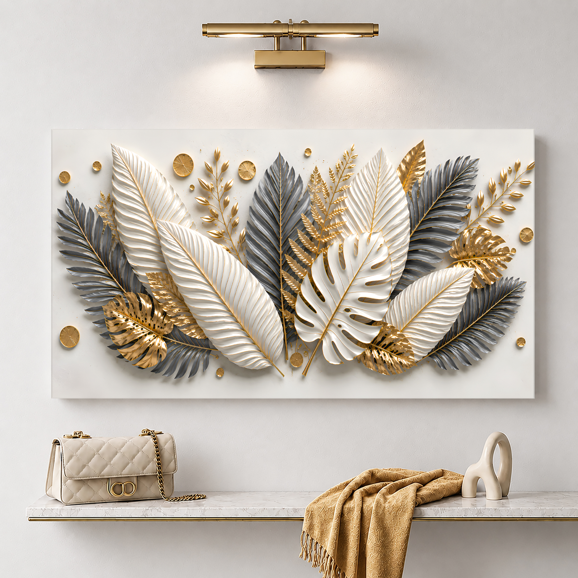 Tailored Canvases - Personalized Art Facebook ad: Golden Tropical Leaves | Made in the USA | Ships Fast