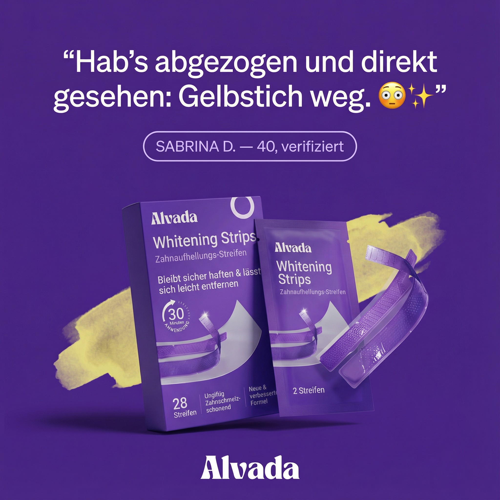 Alvada.ch Facebook ad: Weissere Zähne in 30 Minuten