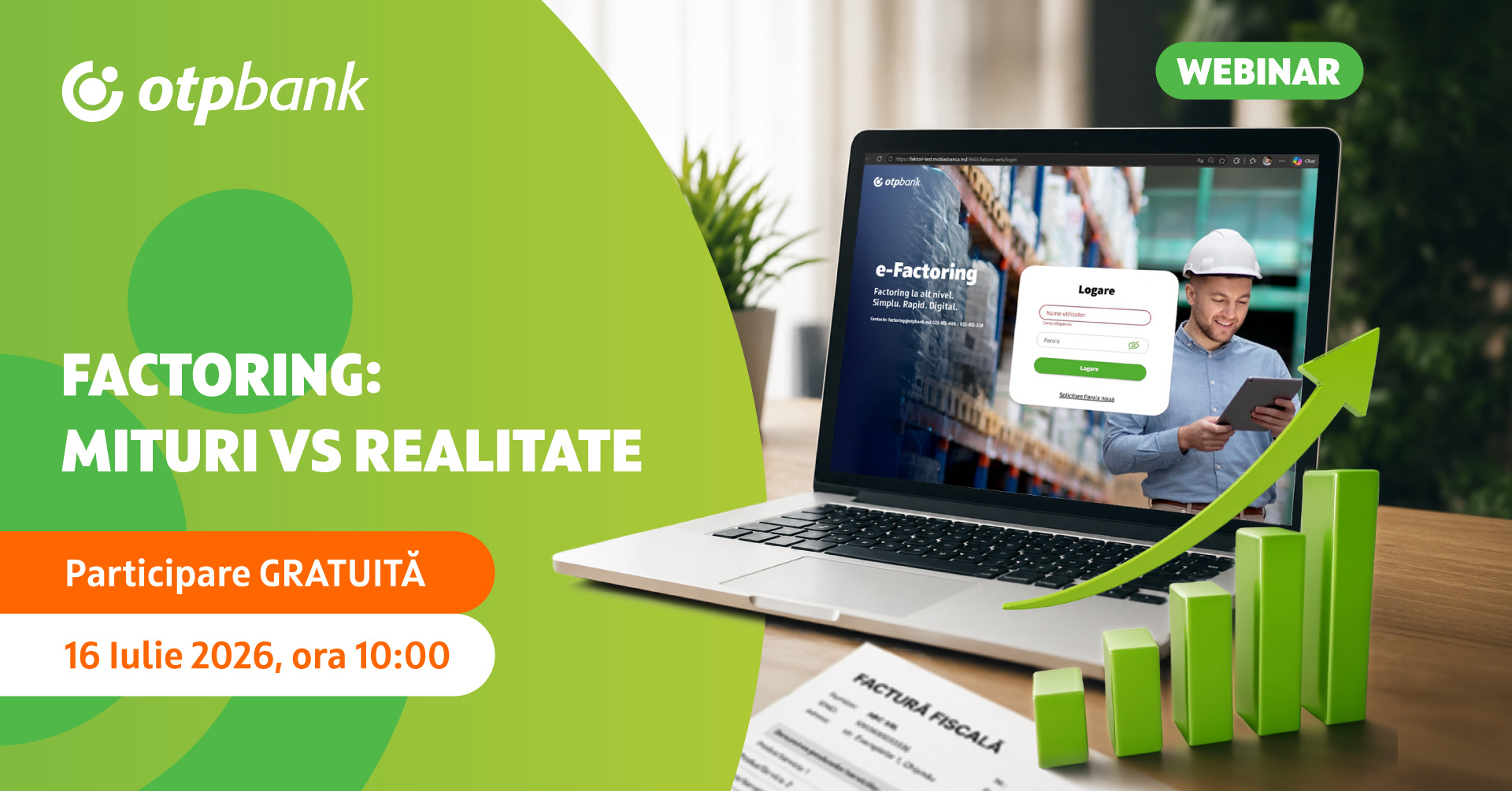 OTP Bank, Moldova Facebook ad: WEBINAR GRATUIT: Factoringul - Mituri vs. Realitate