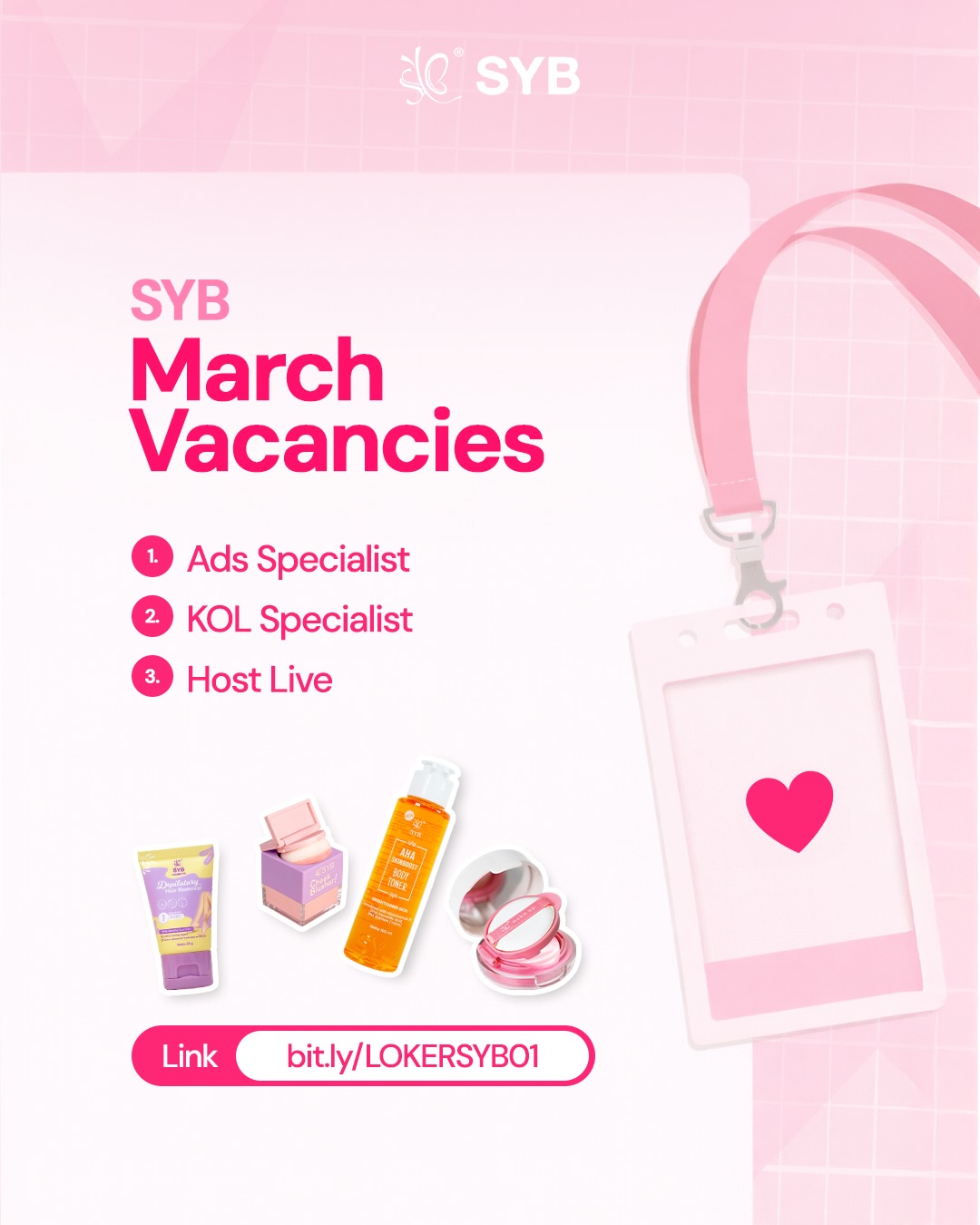 SYB Show Your Beauty Facebook ad: MARCH VACANCIES ARE OPEN!
