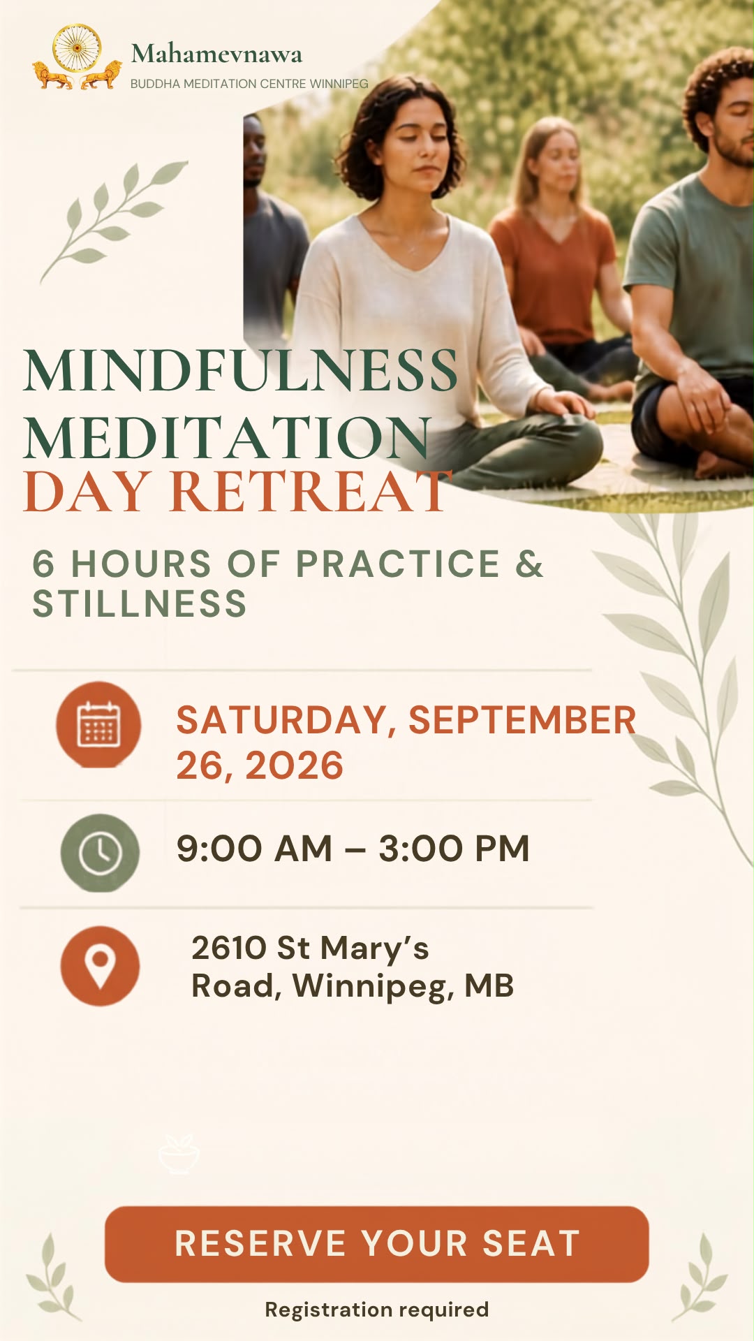 Buddha Meditation Centre Winnipeg Facebook ad: Mindfulness Meditation Retreat