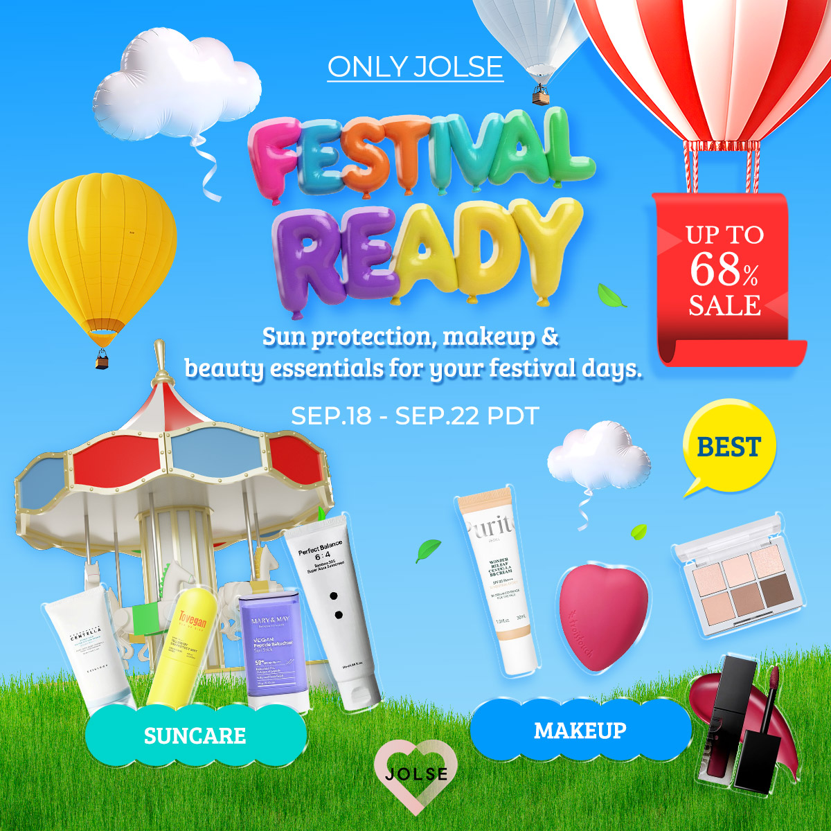 Jolse Facebook ad: Up to 68% OFF K-Beauty Essentials | Free Shipping