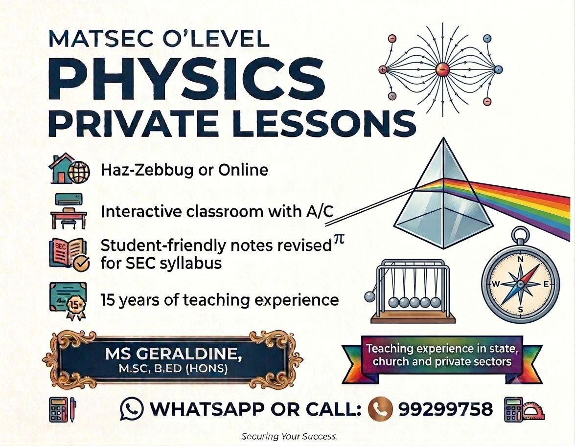 Physics Private Lessons Zebbug Facebook ad: SEC PHYSICS Private Lessons in Żebbuġ | Small…