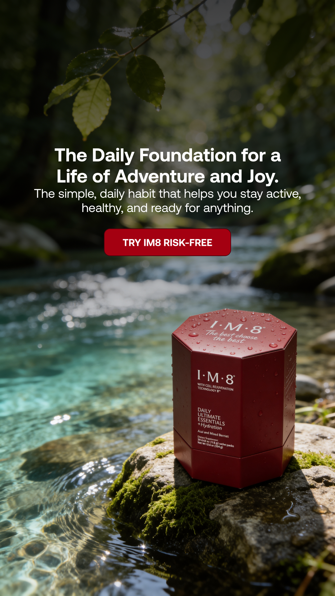 IM8 Facebook ad: One Scoop. 16 Supplements. Zero Guesswork.