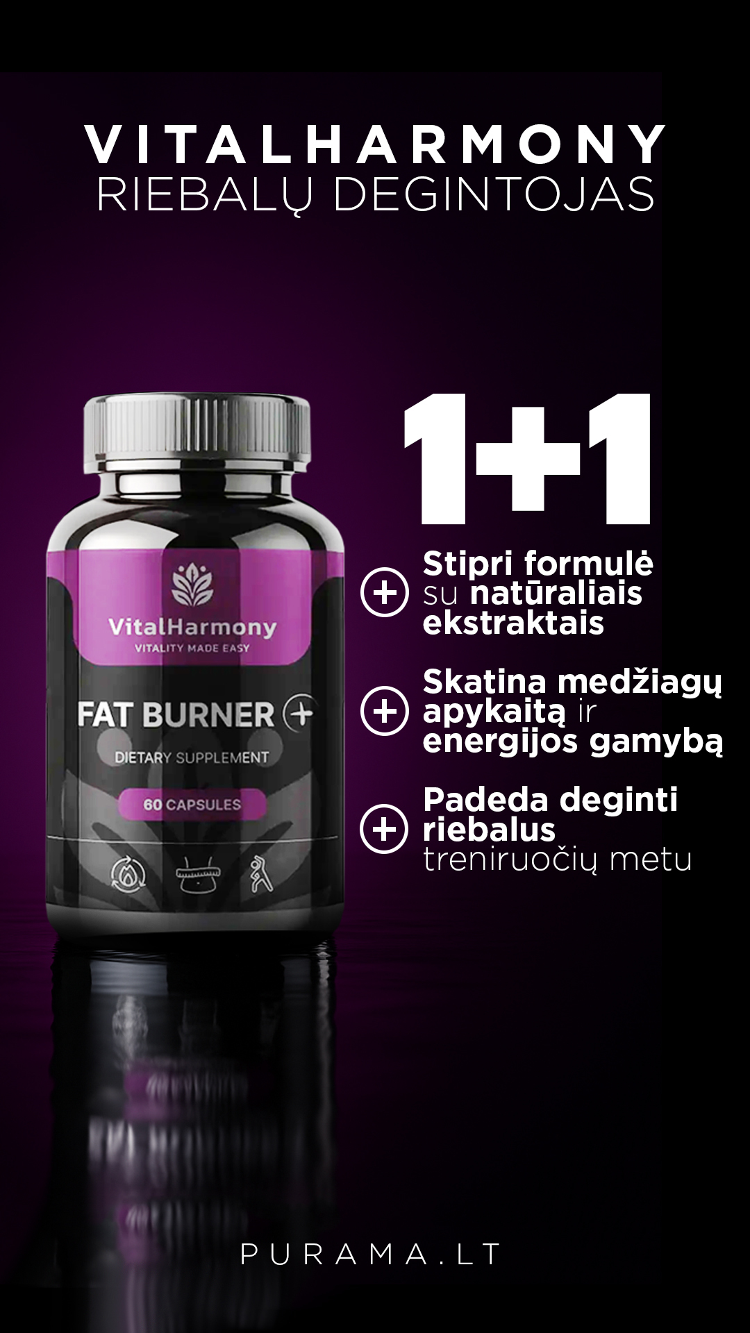Purama.lt Facebook ad: PIRKTI DABAR 1+1
