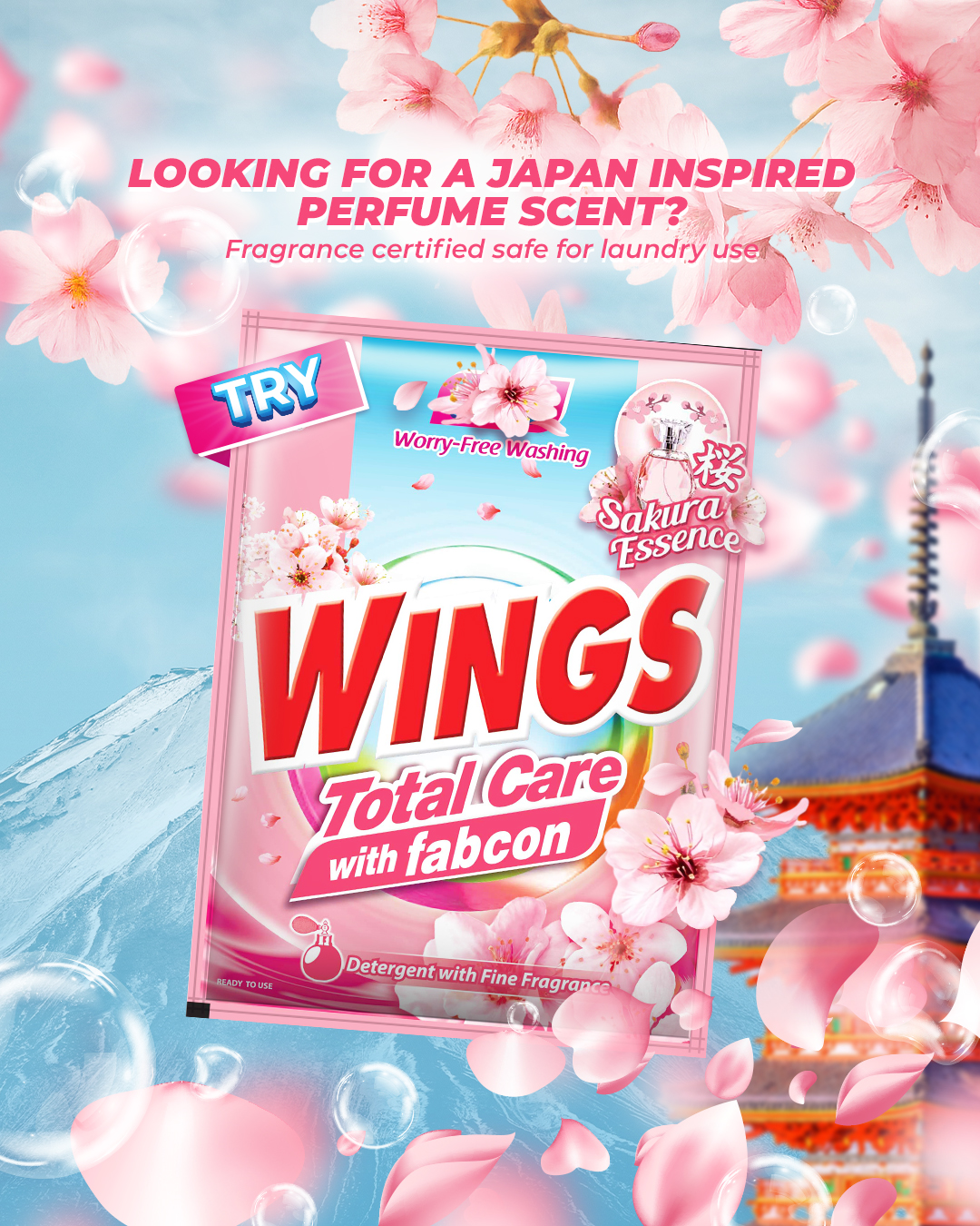 Wings Philippines Facebook ad: Smell the Japan-inspired freshness in every wash!