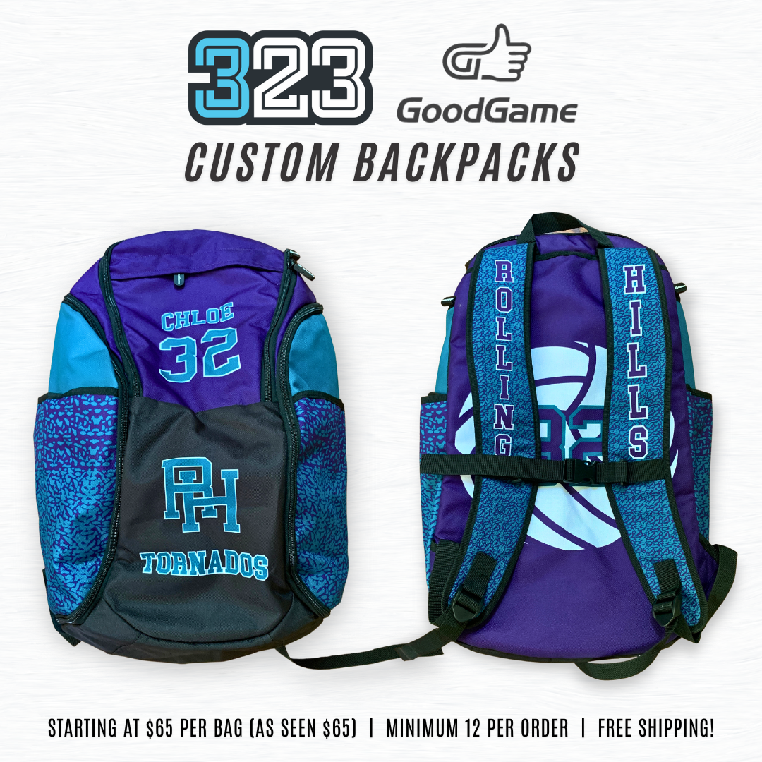 323 Sports Facebook ad: Custom team backpacks for $65.