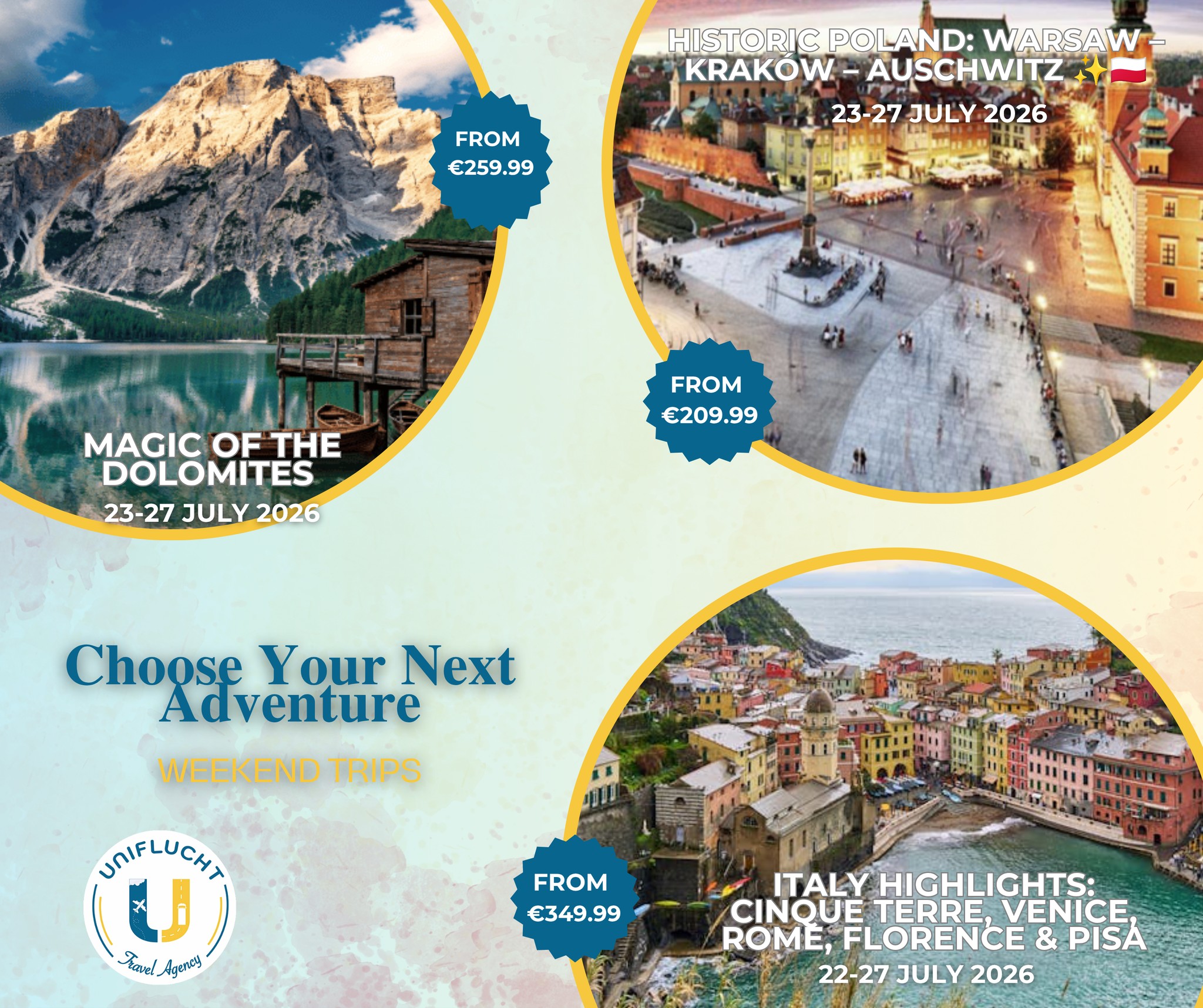 Uniflucht Facebook ad: Italy Highlights:Cinque Terre, Venice, Rome, Florence &…
