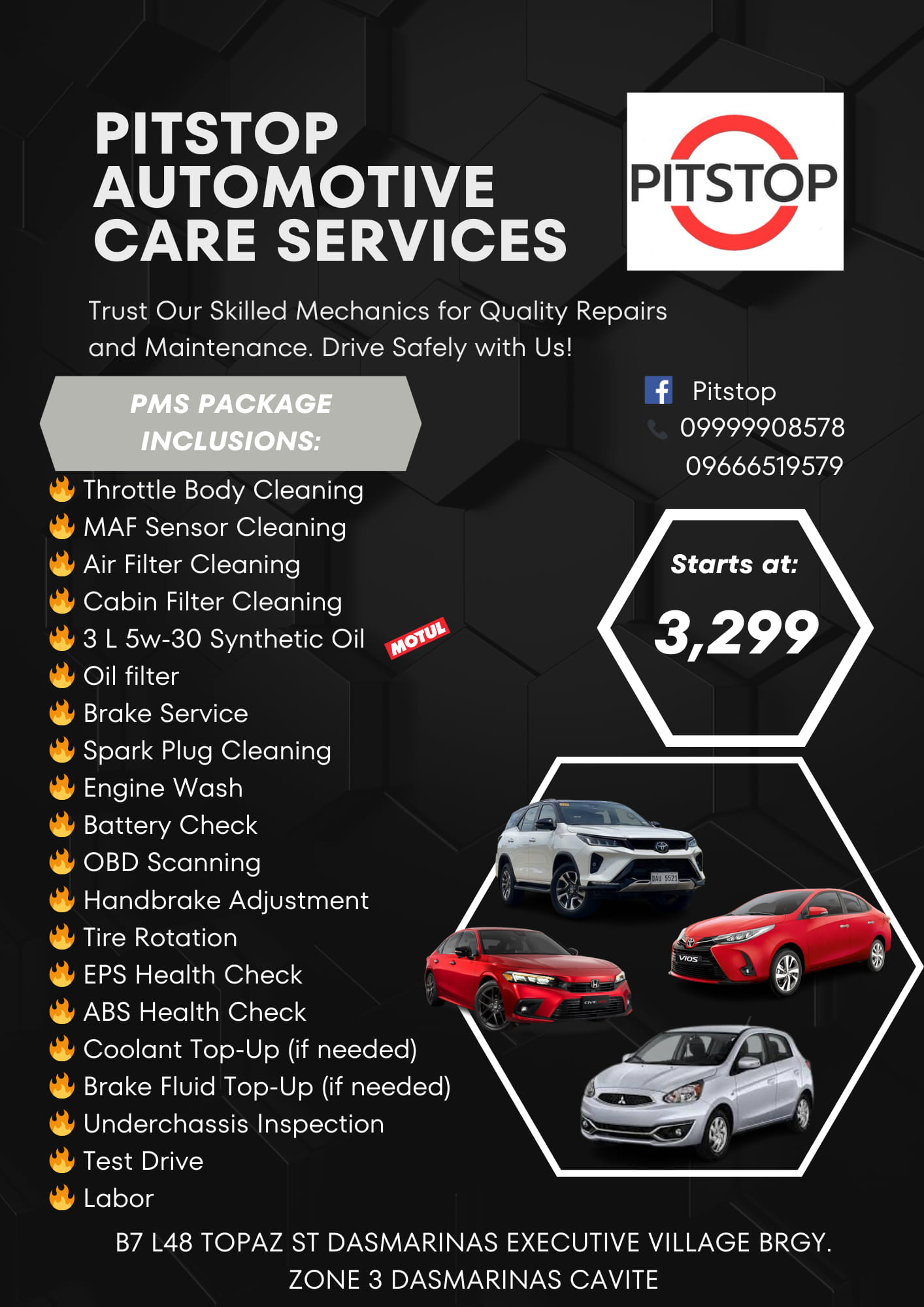 Pitstop Facebook ad: - **Full PMS Package: ₱3,299 for 3-Liter Oil…