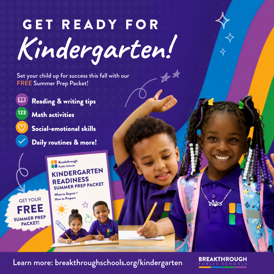 Breakthrough Public Schools Facebook ad: FREE Kindergarten Summer Prep Packet