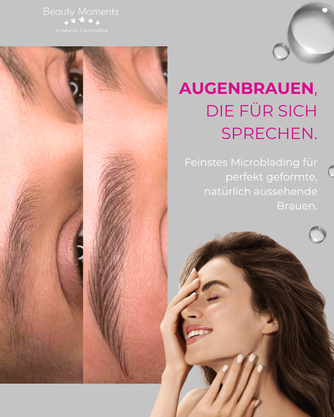 Beauty Moments Kosmetik-Fachinstitut Facebook ad: Perfekt geformte Augenbrauen, jeden Tag