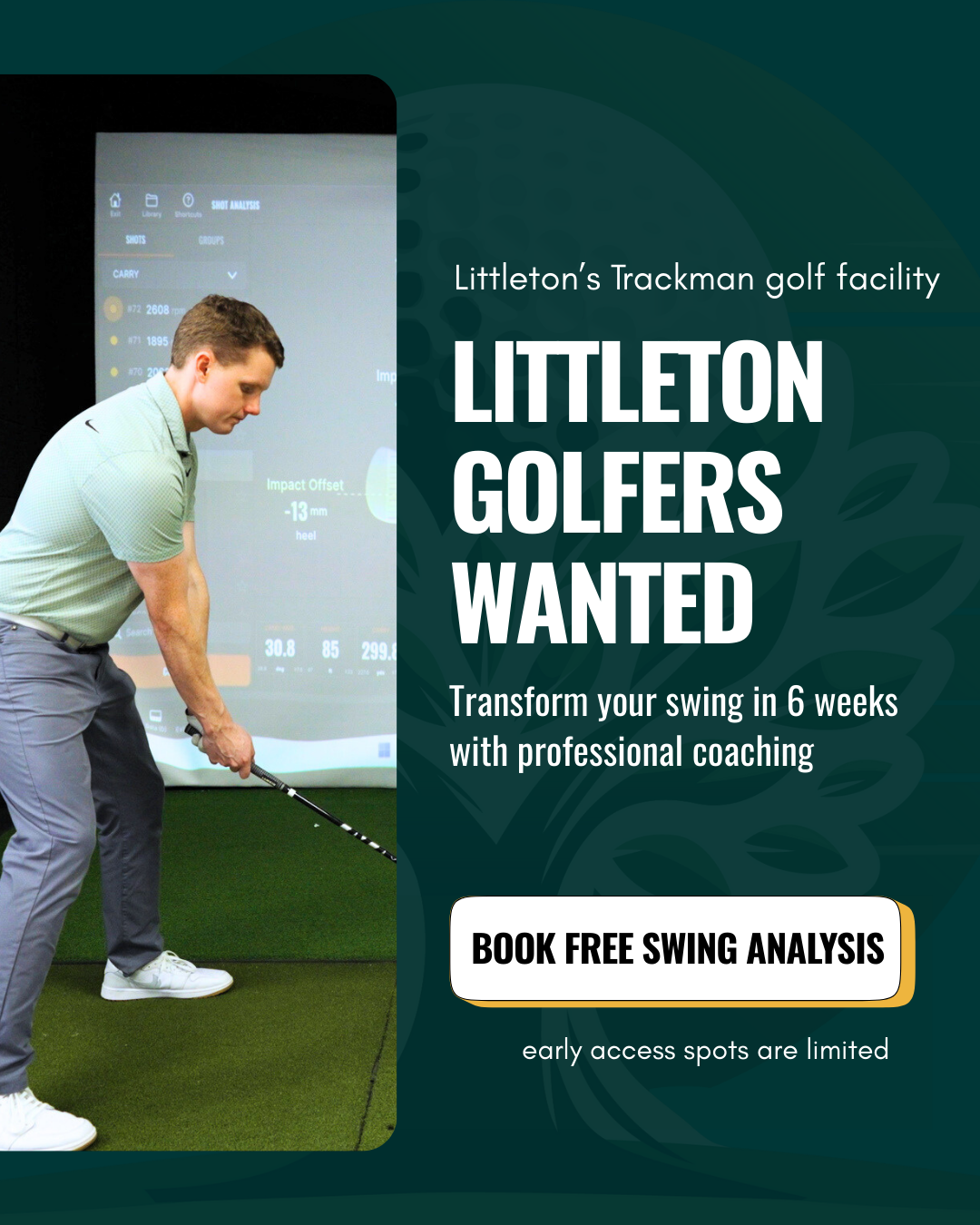 Growth Golf Academy Facebook ad: Littleton Golfers Wanted - Transform Your Swing