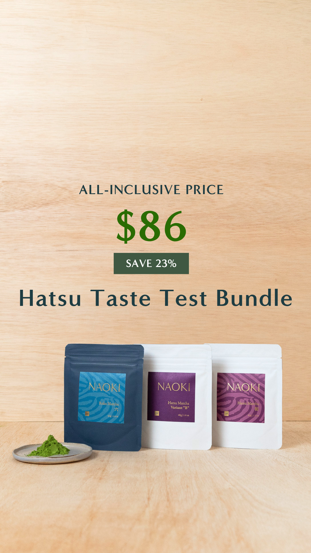 Naoki Japan Facebook ad: Save 23% | Naoki Matcha Japan Taste Test Bundle
