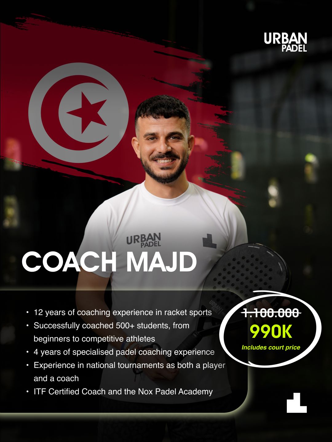 Urban Padel Gading Serpong Facebook ad: We’re excited to introduce Coach Majd at Urban…