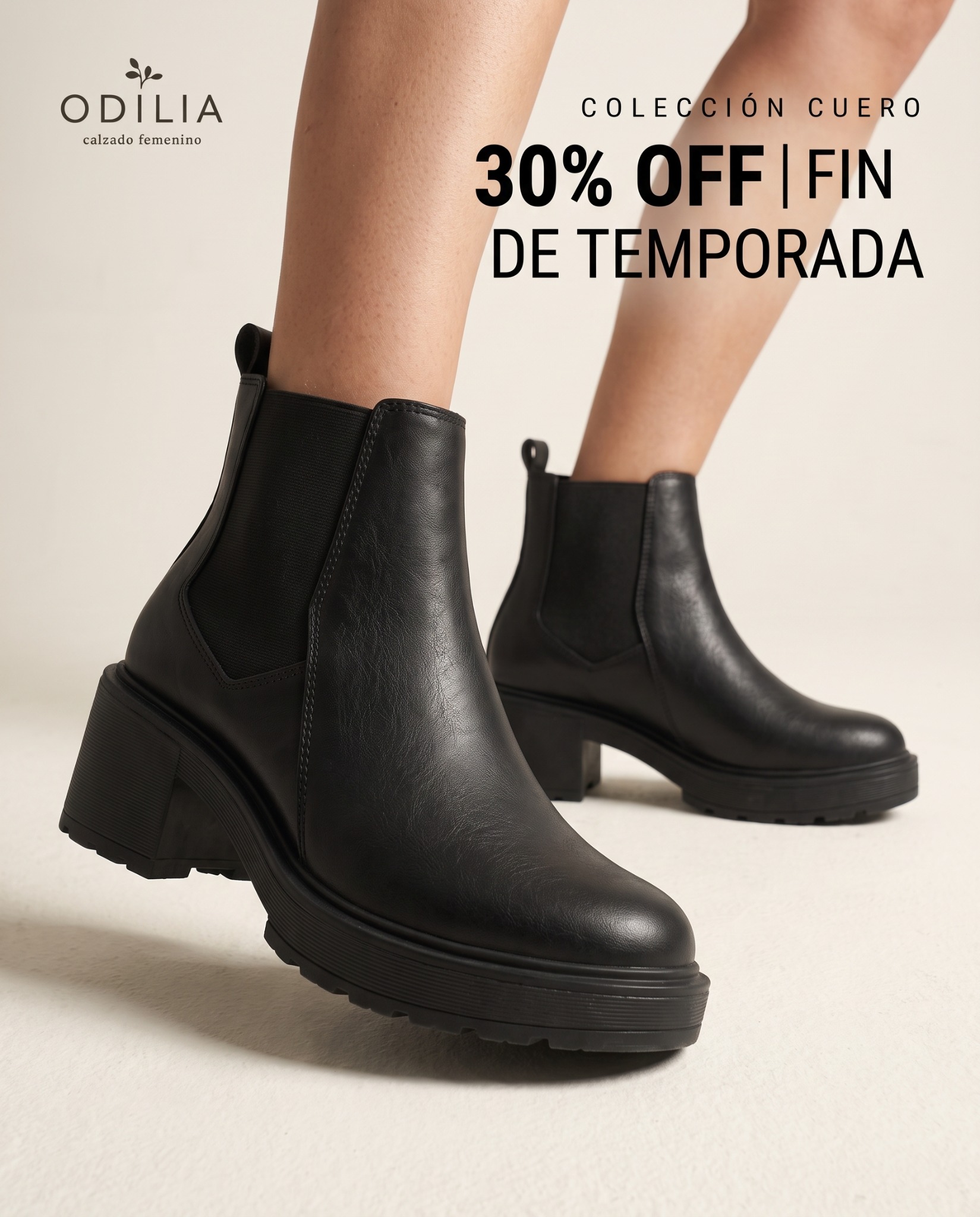 Odilia Calzados Femenino Facebook ad: 100% cuero · 30% OFF