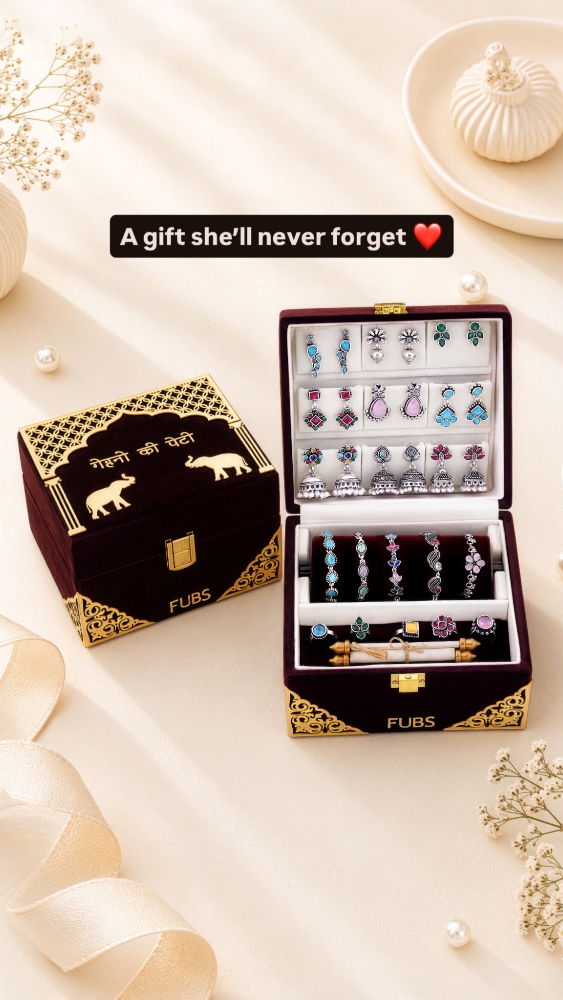 Fubs Facebook ad: Gehno Ki Peti - Royal Velvet Jewelry Box of 9 Earrings, 5…