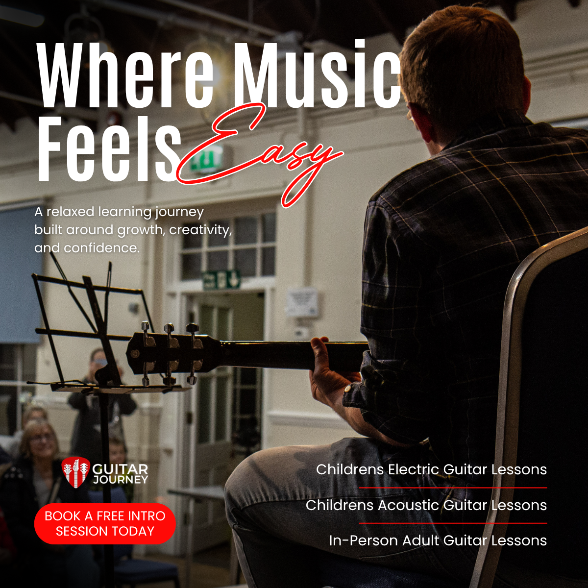 Guitar Journey Facebook ad: Learn Guitar Without Feeling Overwhelmed