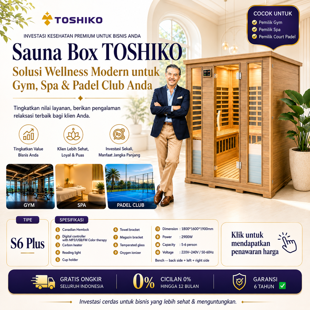 Kotak sauna kayu Hemlock Kanada by Toshiko di Sun City Madiun Facebook ad: Promo terbatas, hubungi sekarang >>