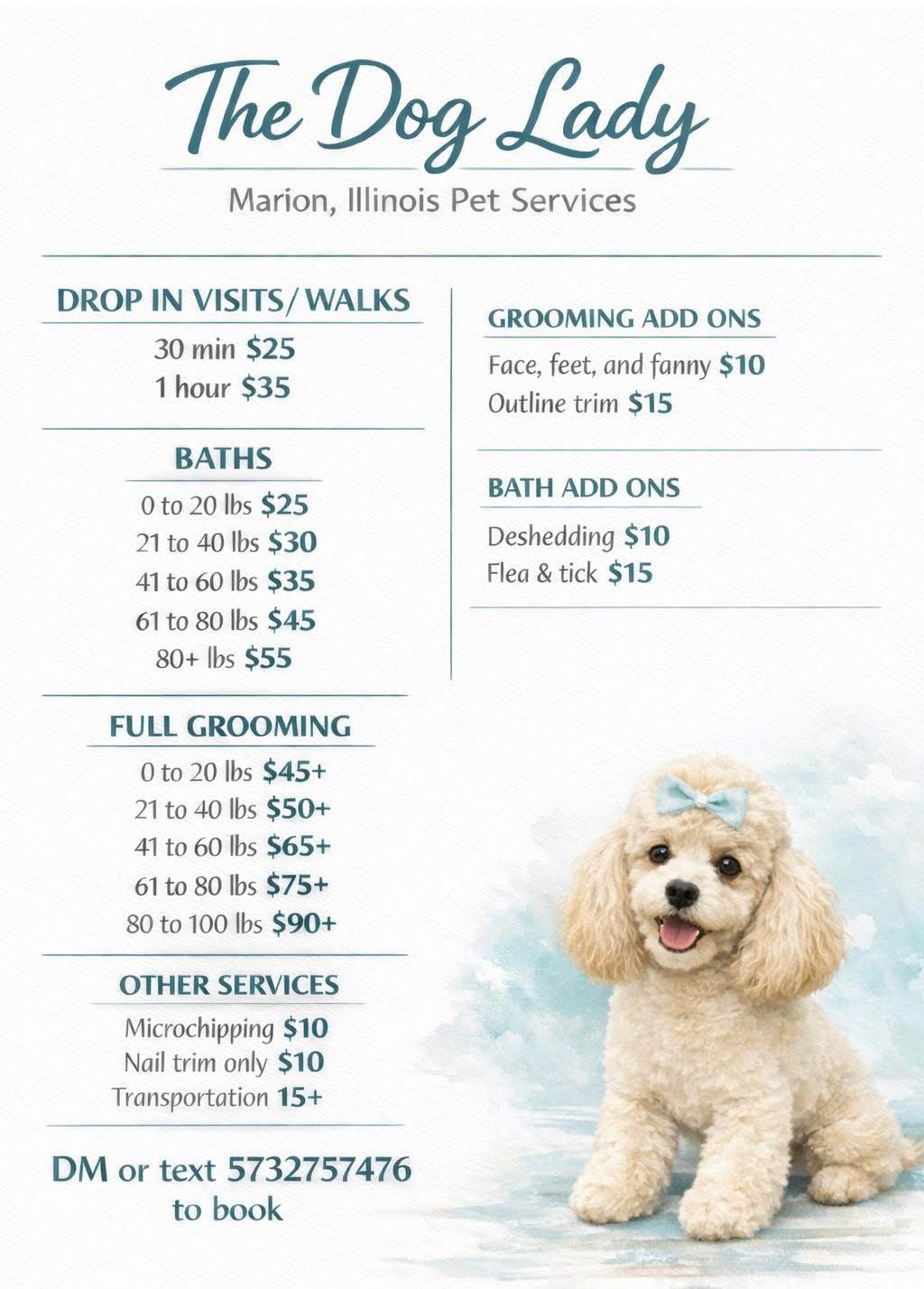 The Dog Lady: Marion Il Pet Services Facebook ad: I have a few grooming openings available next…