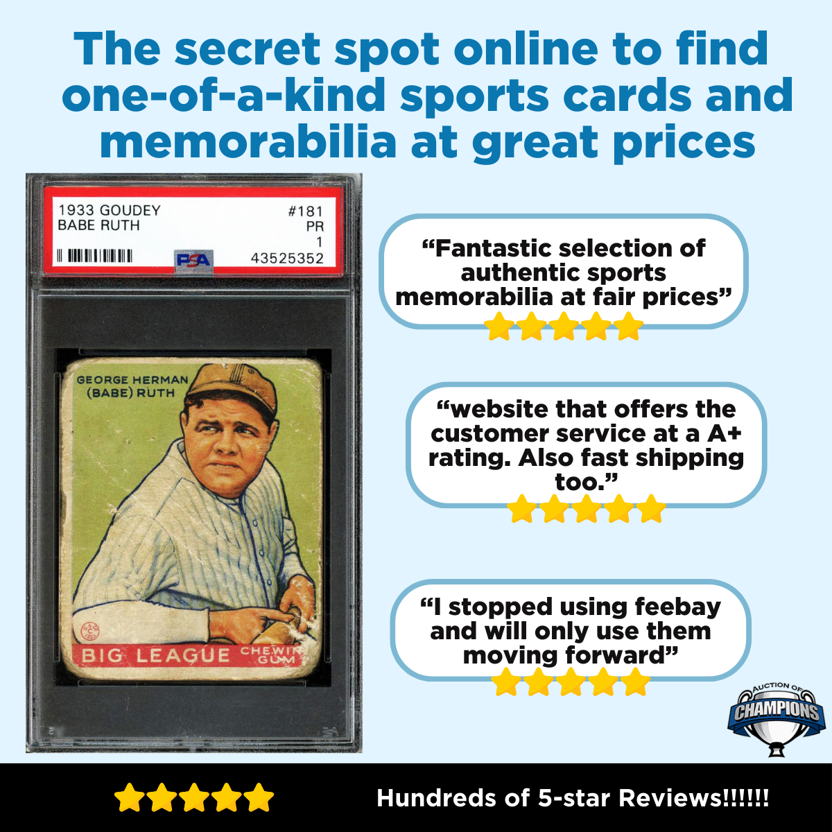 Auction of Champions Facebook ad: The Best Kept Secret in Collectibles