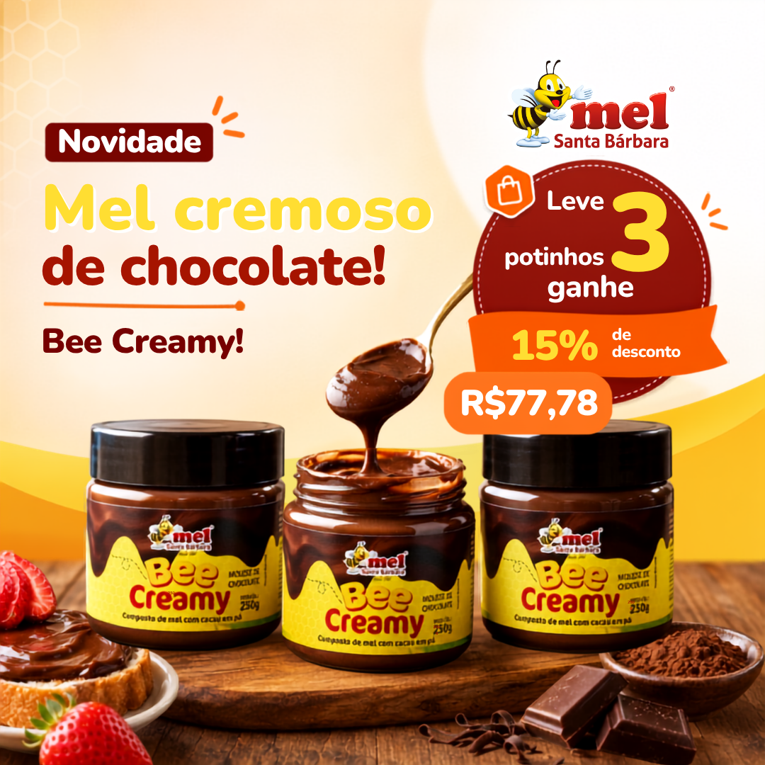 Mel Santa Bárbara Facebook ad: Compre 3 unidades e ganhe 15% OFF.