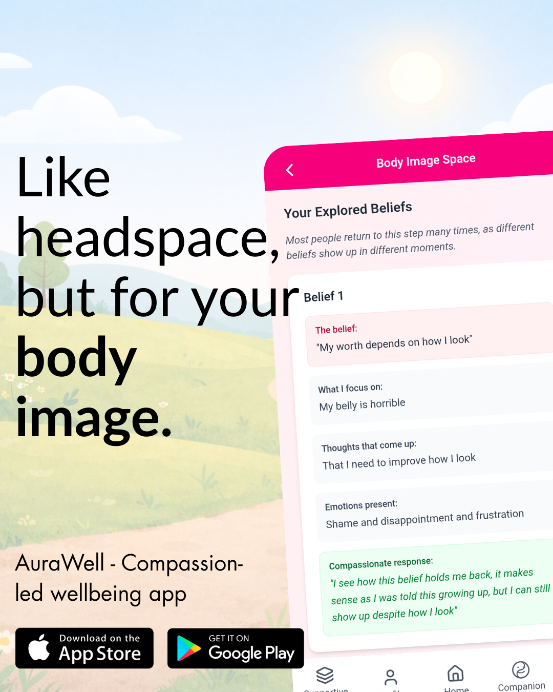 AuraWell Facebook ad: Support for body image struggles