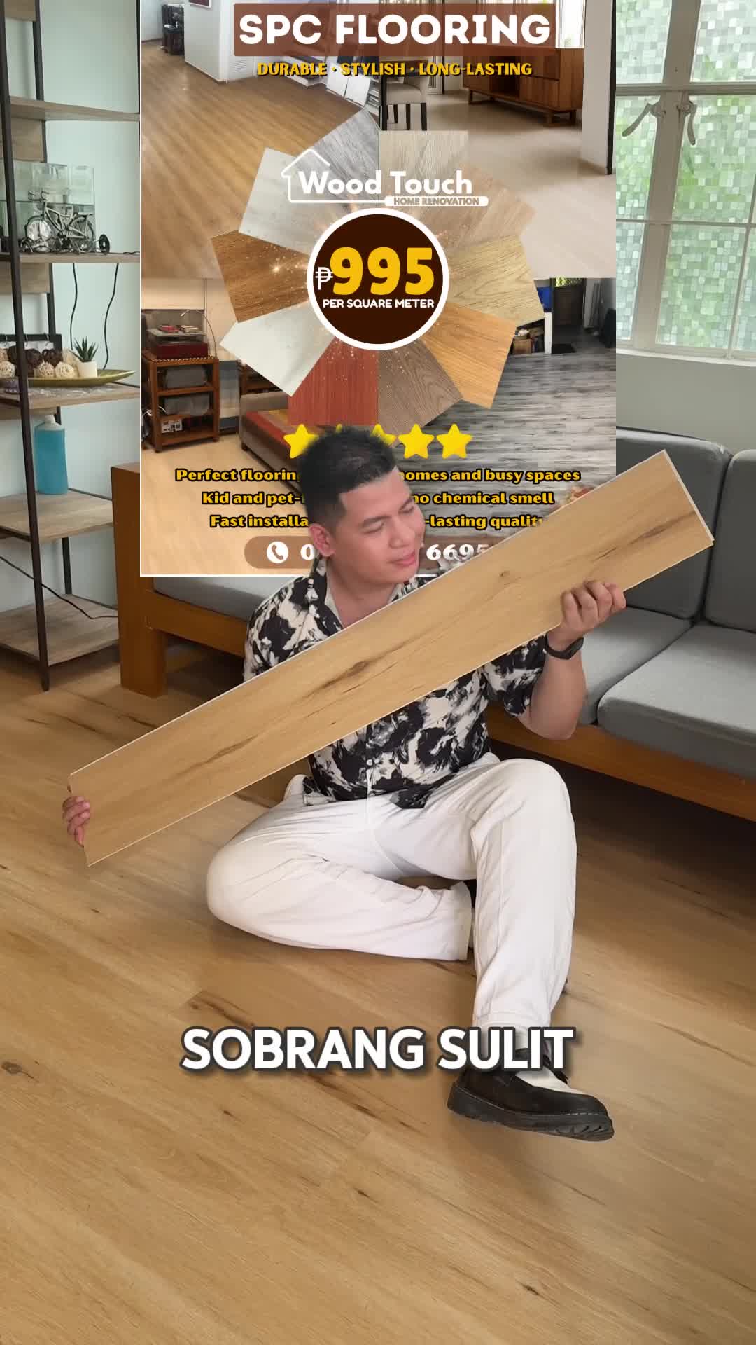 Wood Touch Facebook ad: GOODBYE CRACKED TILES, HELLO PERFECT FLOORS!
