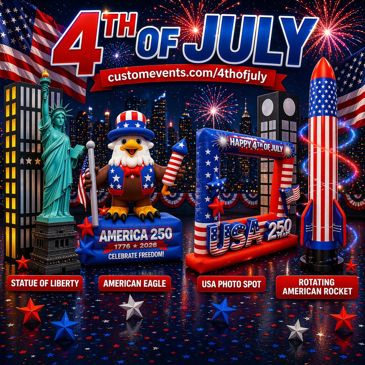 customevents.ca Facebook ad: 4TH OF JULY EVENT RENTALS ARE HERE
