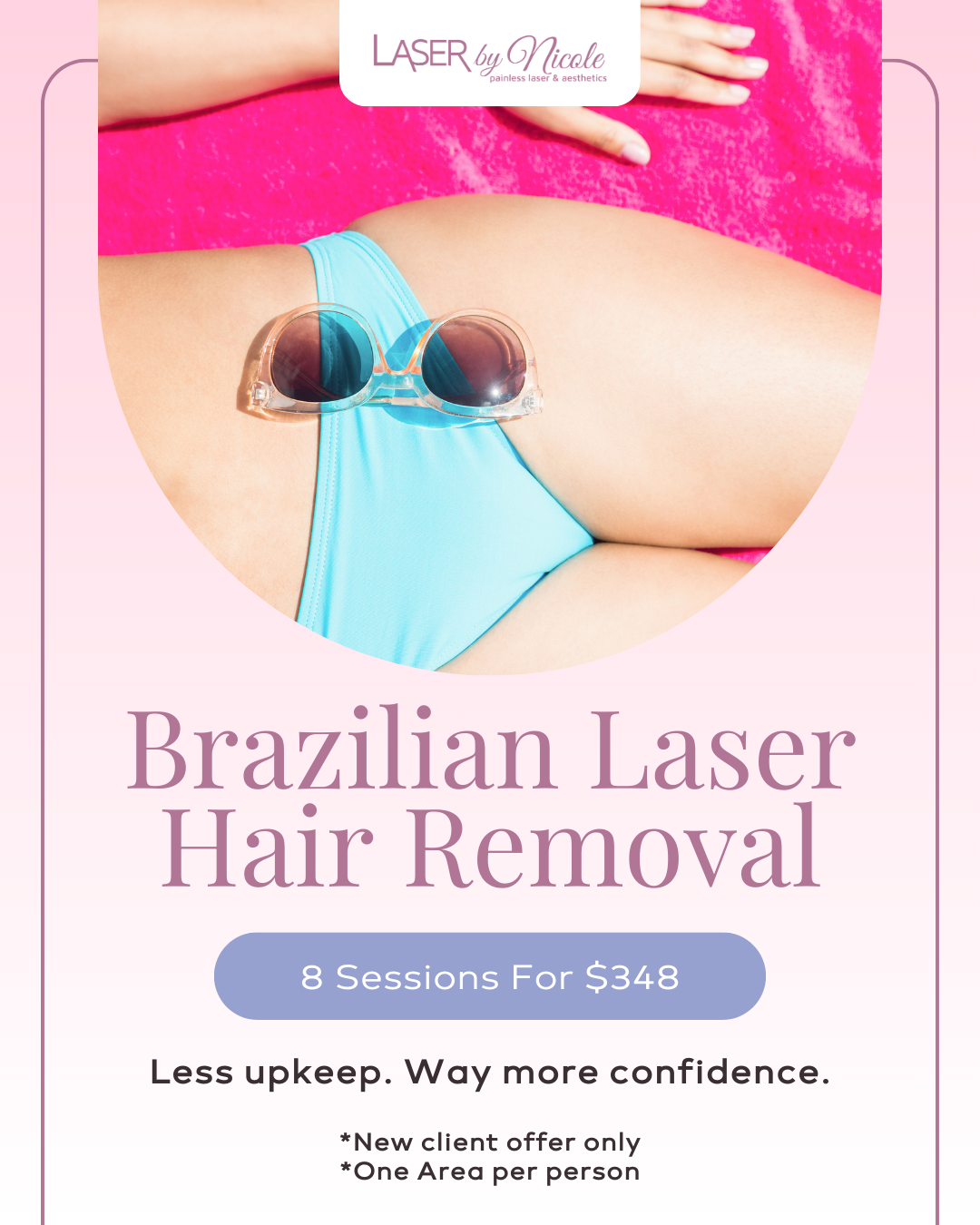 Laser by Nicole Facebook ad: Brazilian Laser Hair Removal, 8 Sessions for $348