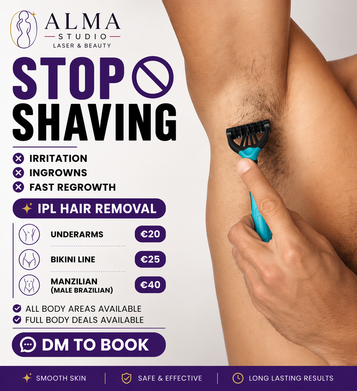 ALMA Studio Malta Facebook ad: STOP SHAVING